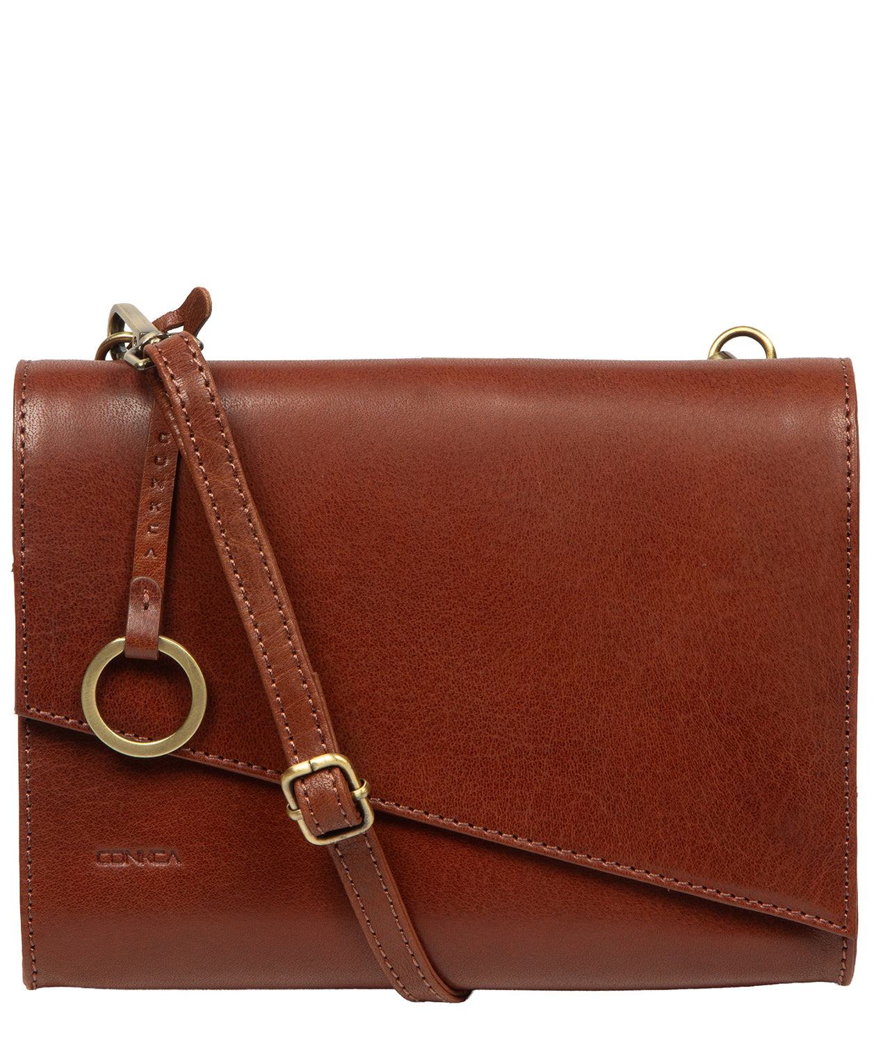 Heron crossbody bag angled fold-over top with magnetic press studs