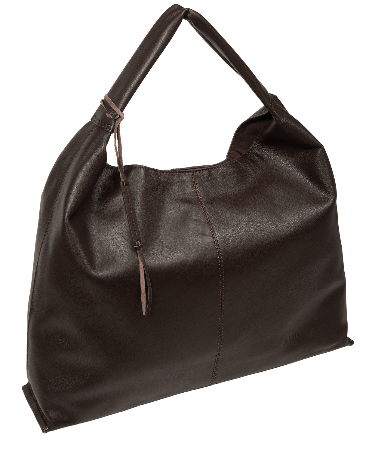 Cocoa leather tote bag full view with patina texture