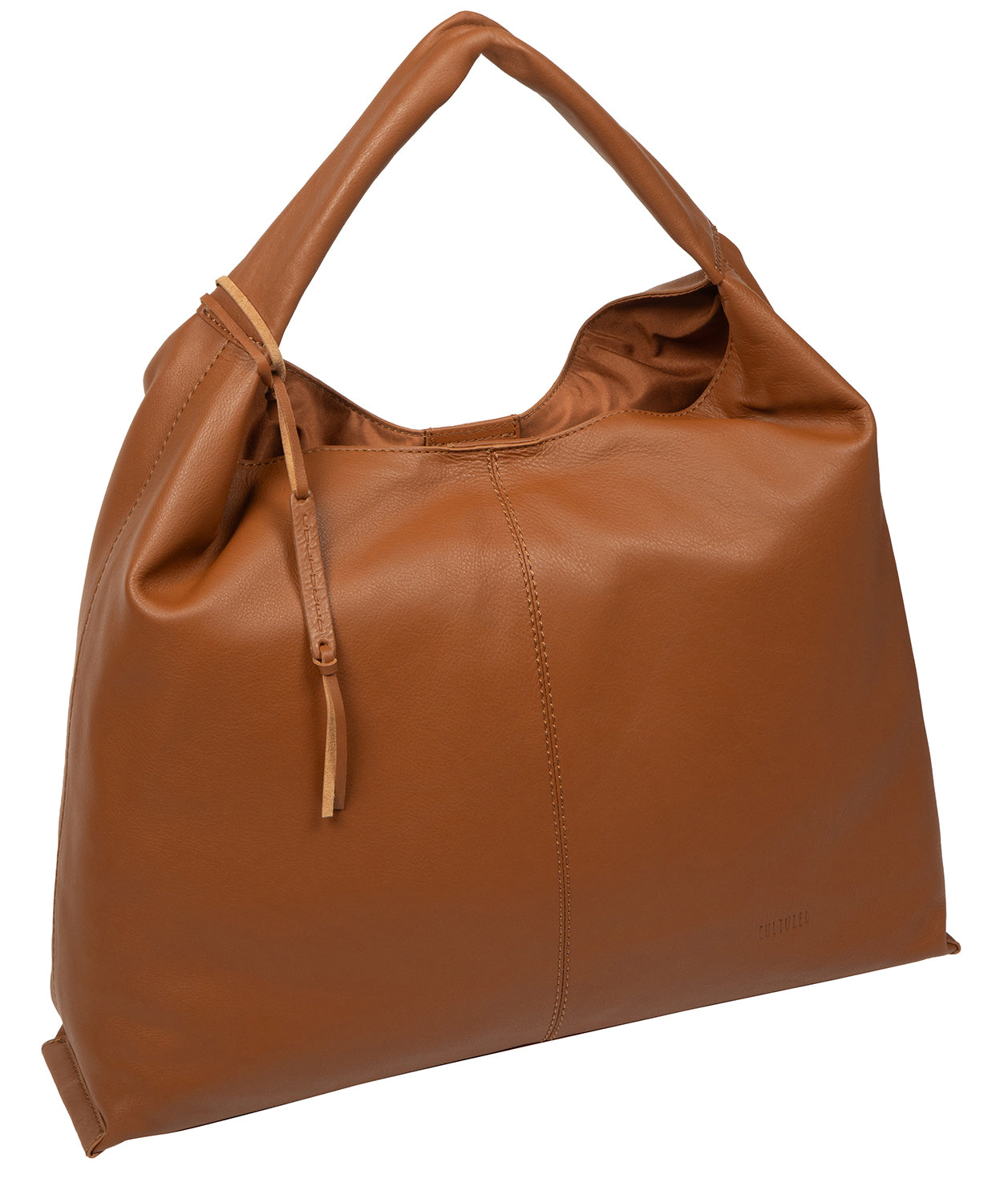 Aspen tan leather tote with hanging charm detail