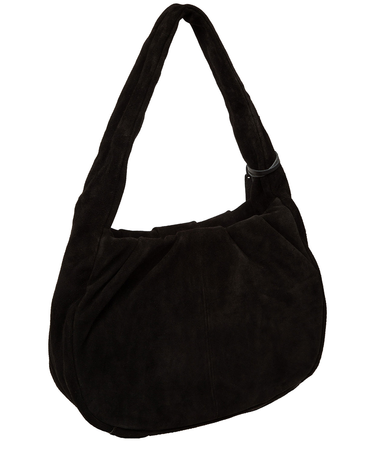 side profile showing single top handle and silver metal fittings