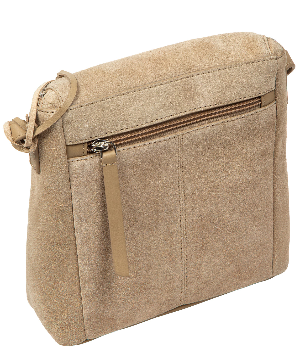side profile showing adjustable leather shoulder strap