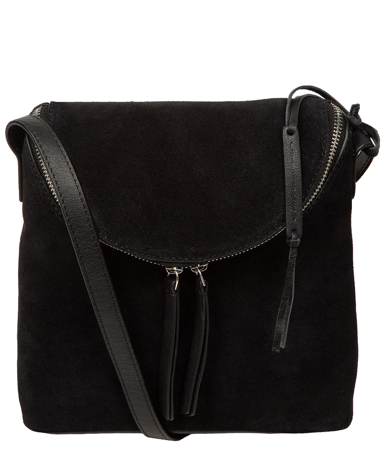 Cultured London Luisana black suede crossbody bag front view