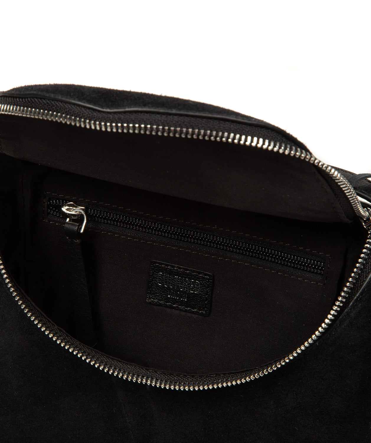 Gold-coloured metal zips and Cultured London logo embossed