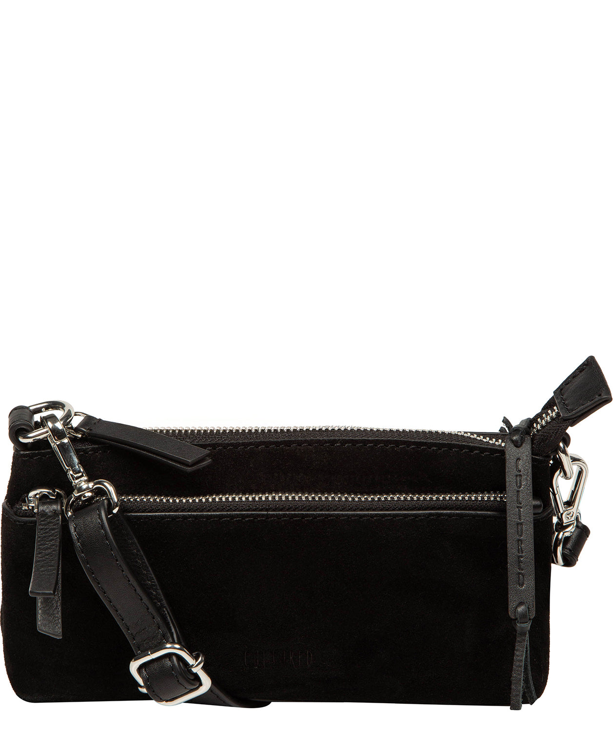 Rosalia clutch bag side profile with leather trim detail