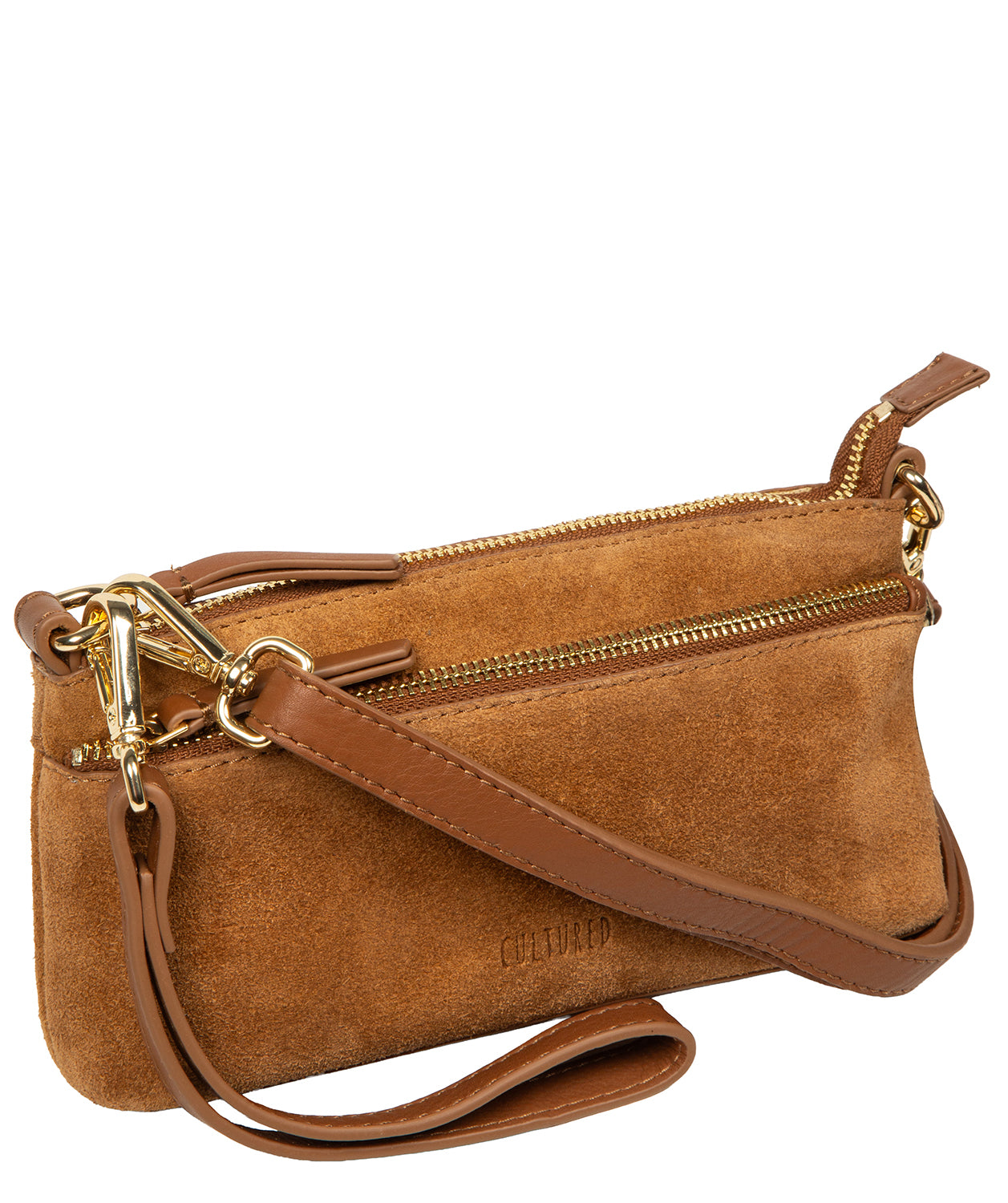 side profile showing compact mini bag silhouette