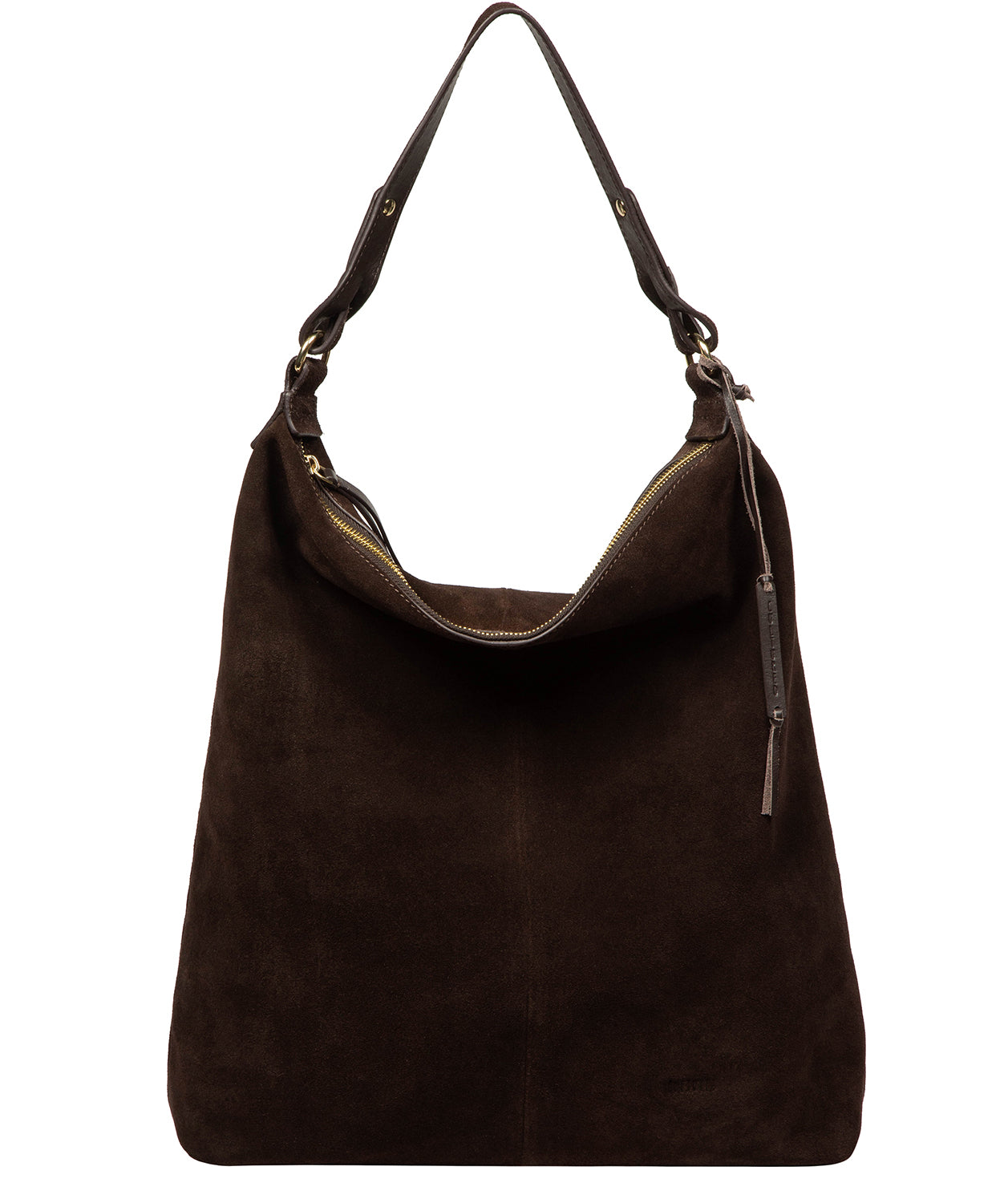 Full cocoa suede tote bag lifestyle view