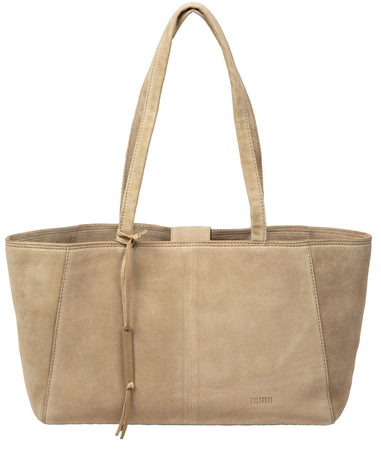 Cultured London beige suede Matilde handbag front view