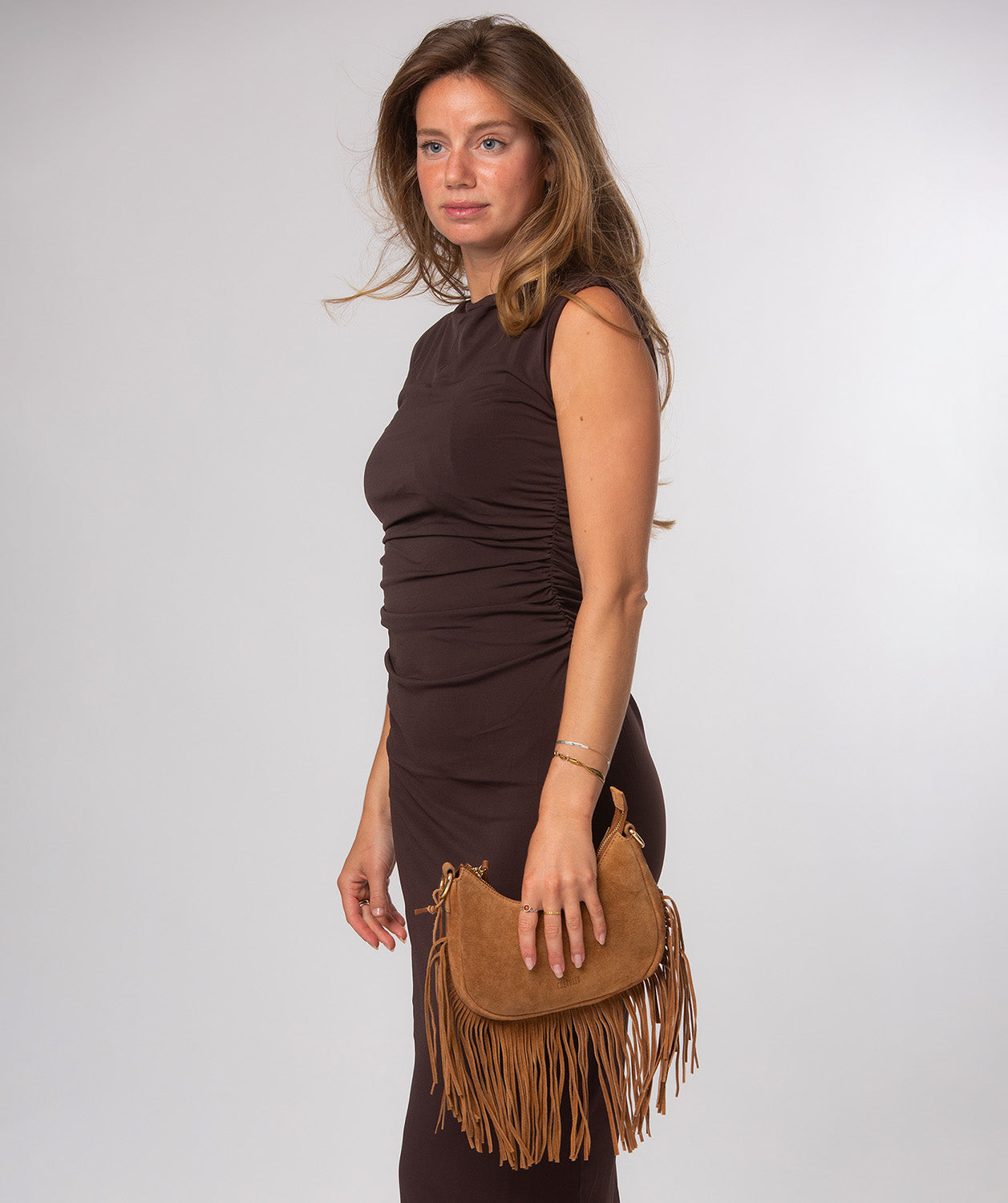 'Alondra' Tan Suede Evening and Clutch Bag