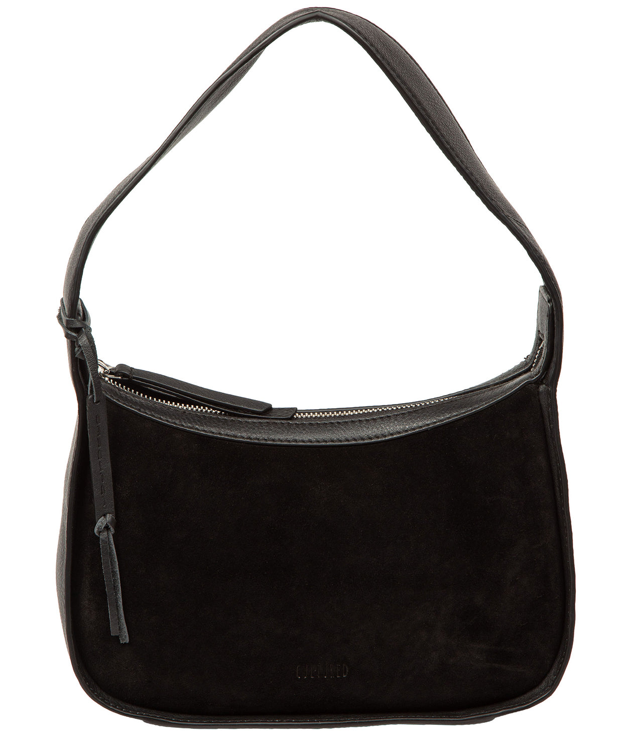 Cultured London Ciara black suede and leather grab bag front view