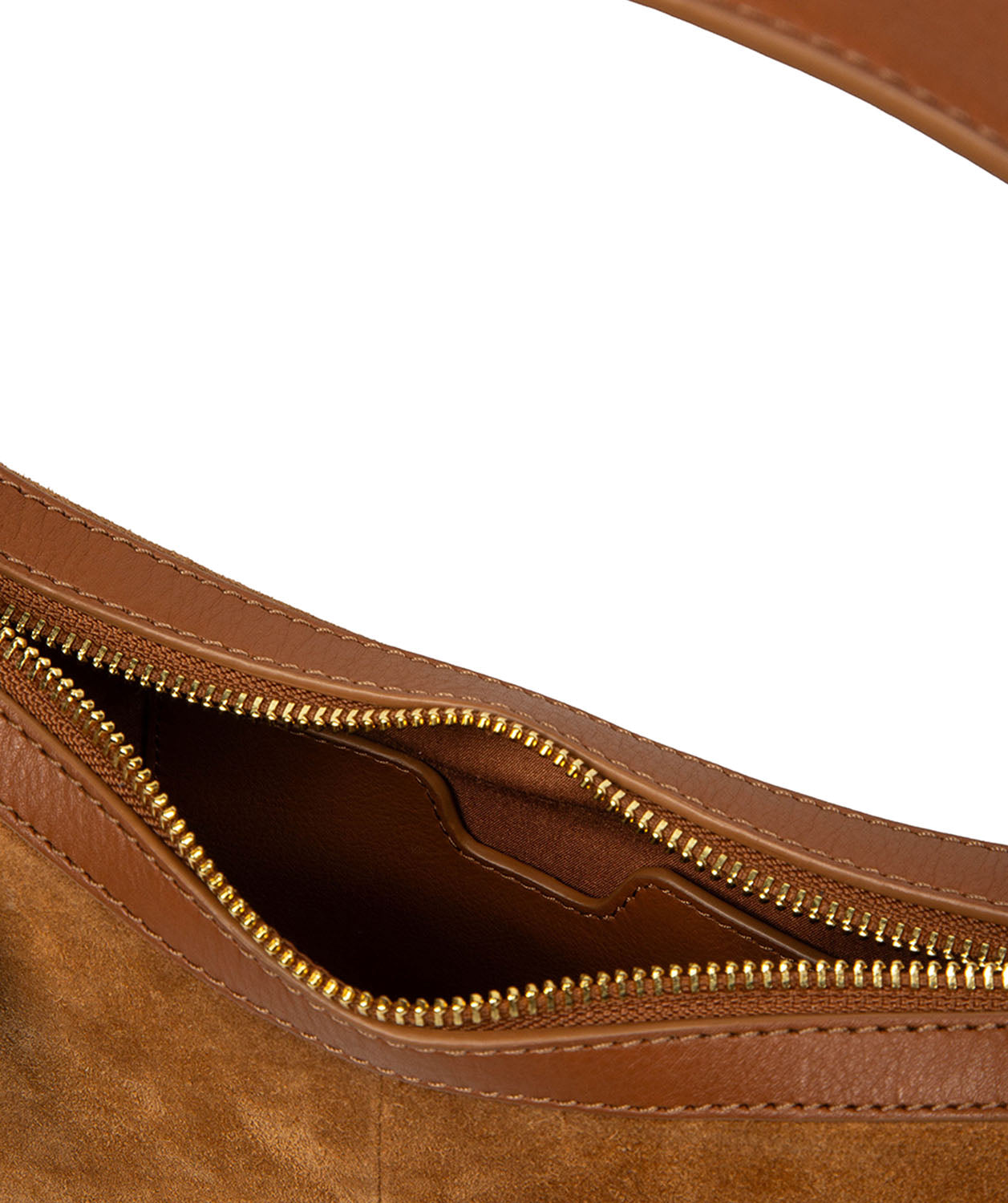 Full bag styling in tan suede and leather