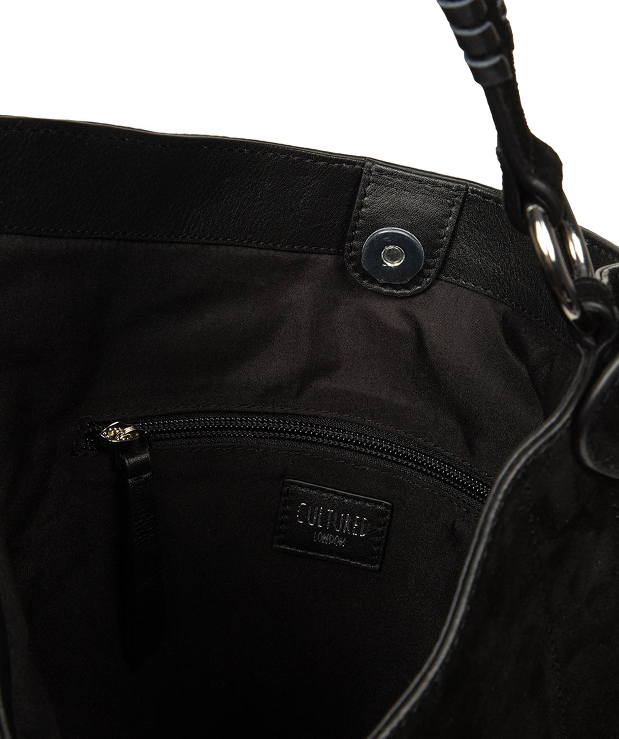 Cultured London logo blind embossed leather detail