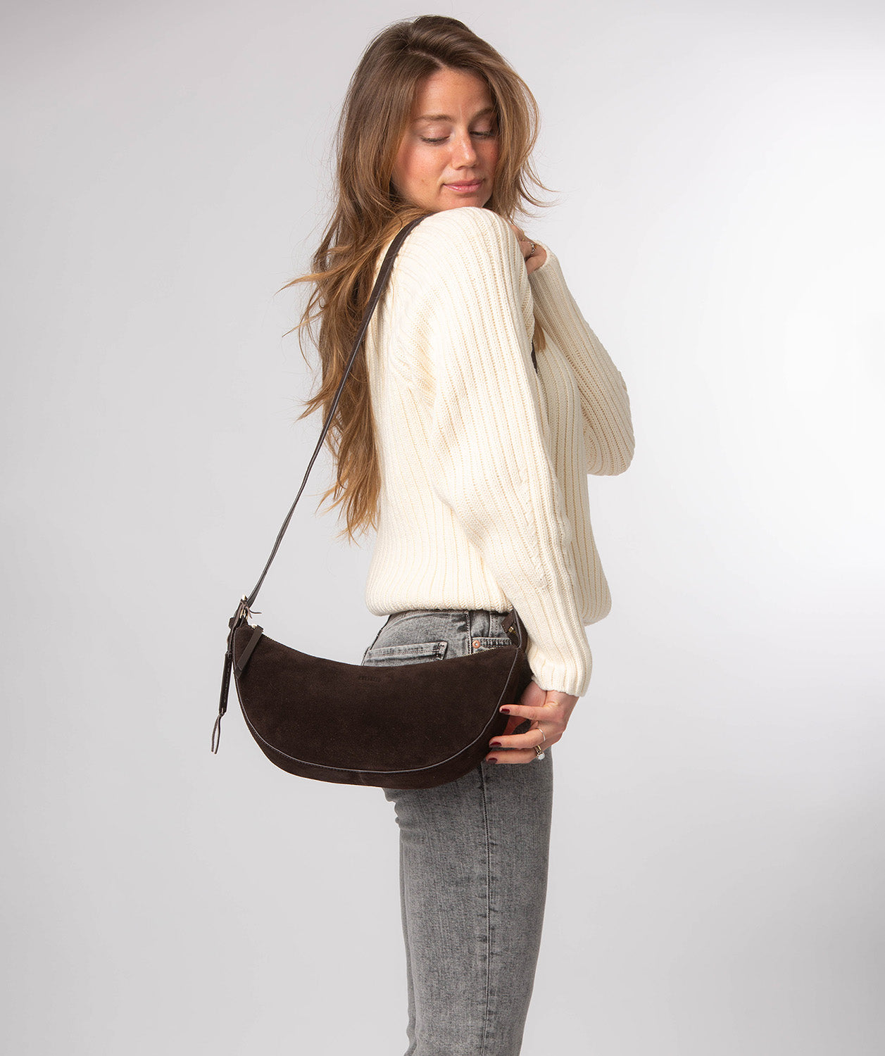 'Carine' Cocoa Suede Cross Body Bag