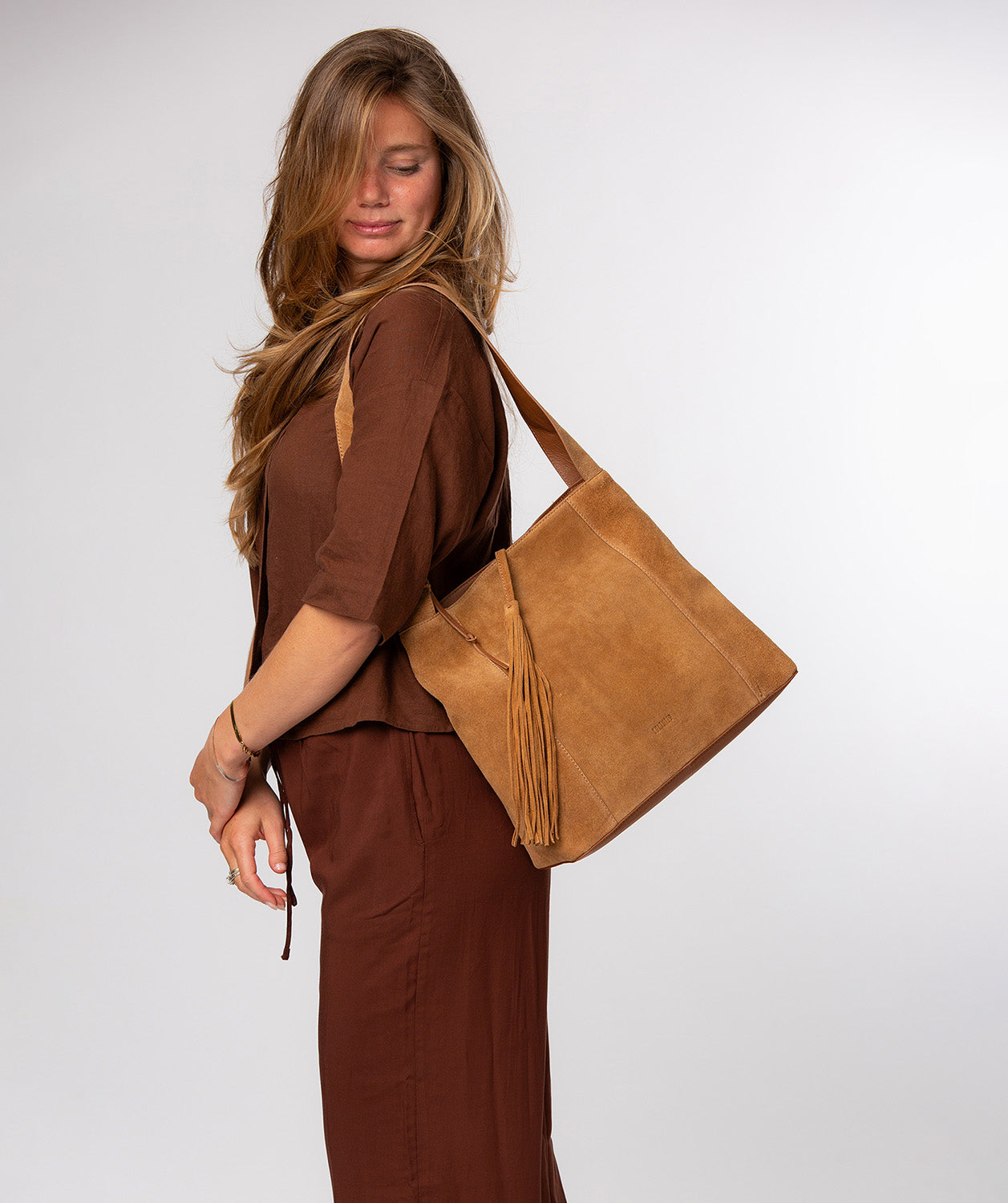 'Anitta' Tan Suede Shoulder Bag