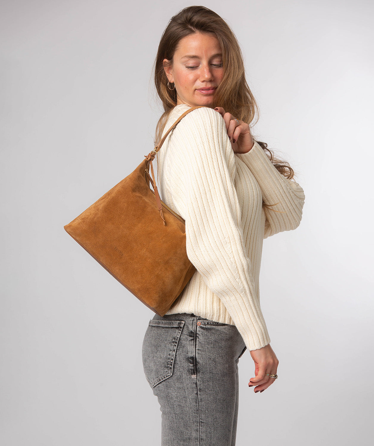 'Camille' Tan Suede Shoulder Bag