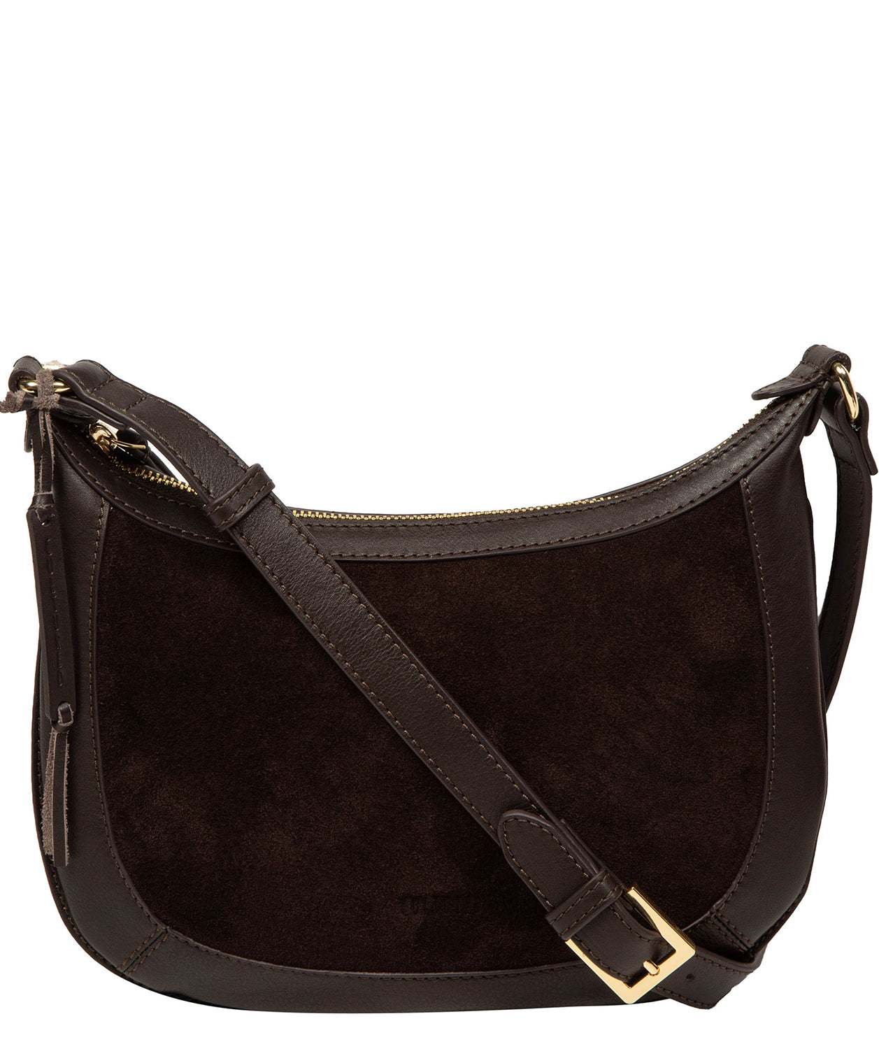 Cultured London Roisin cocoa suede crossbody bag front view