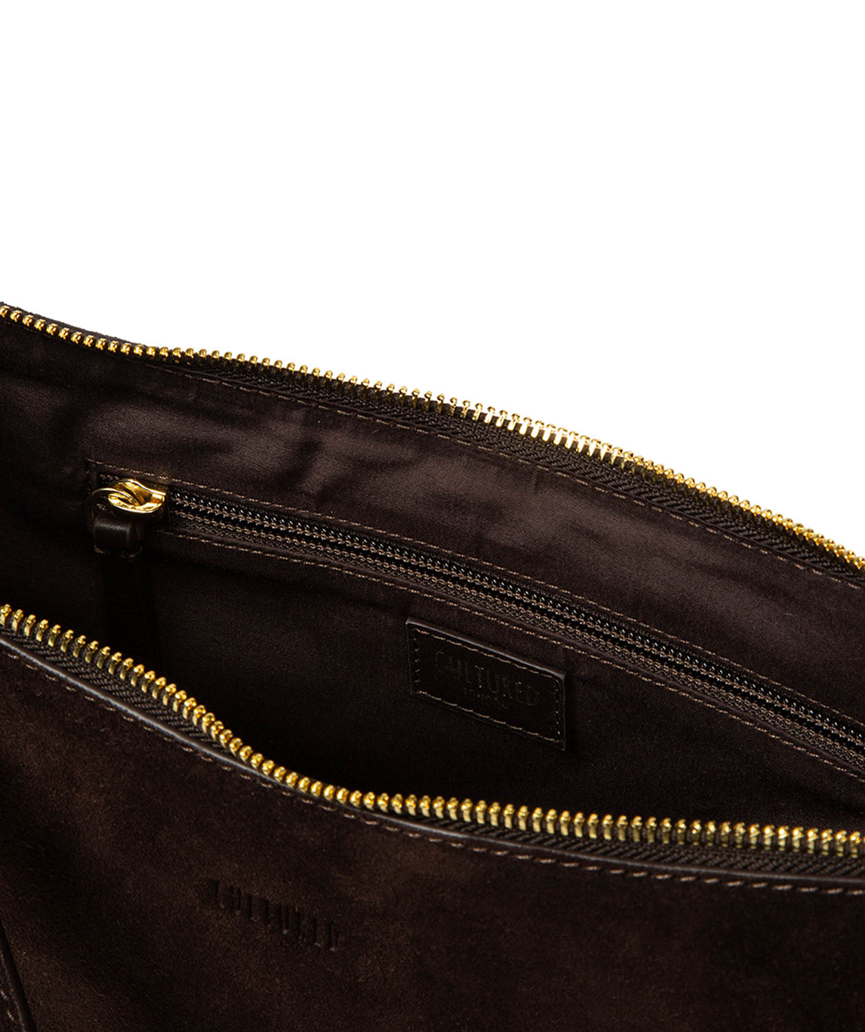 Roisin cocoa crossbody bag back view with blind embossed logo