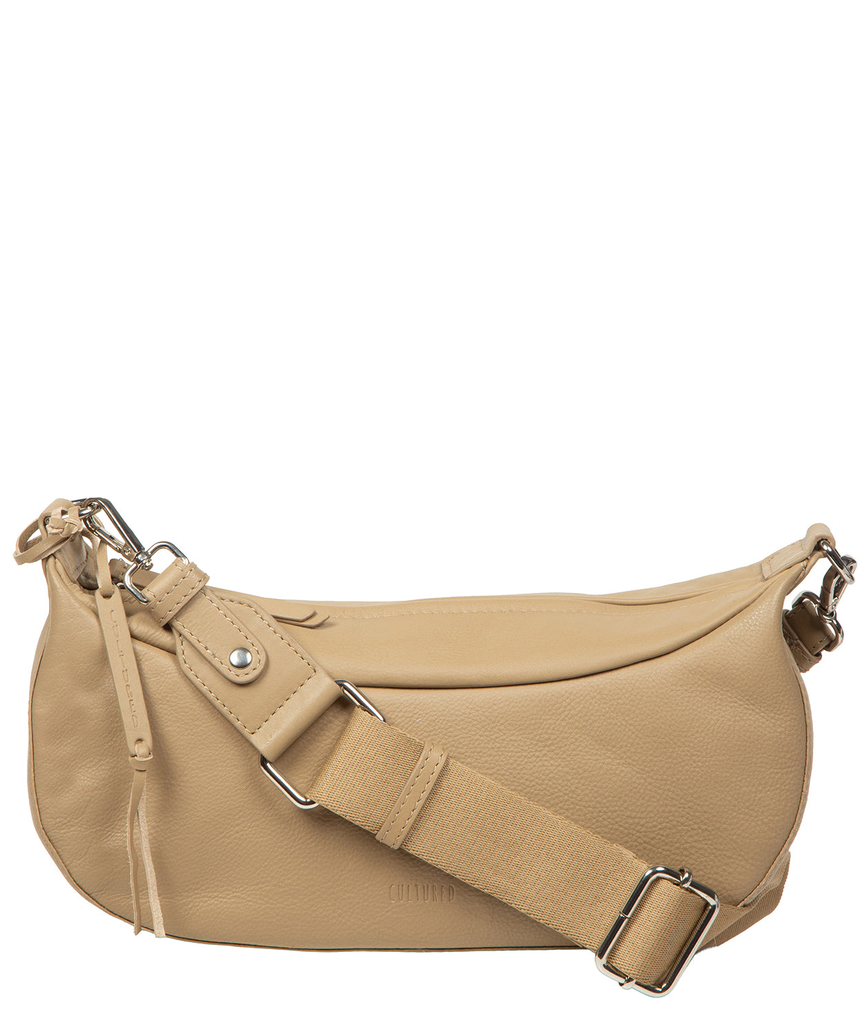 Cultured London Nuala beige leather crossbody bag front view