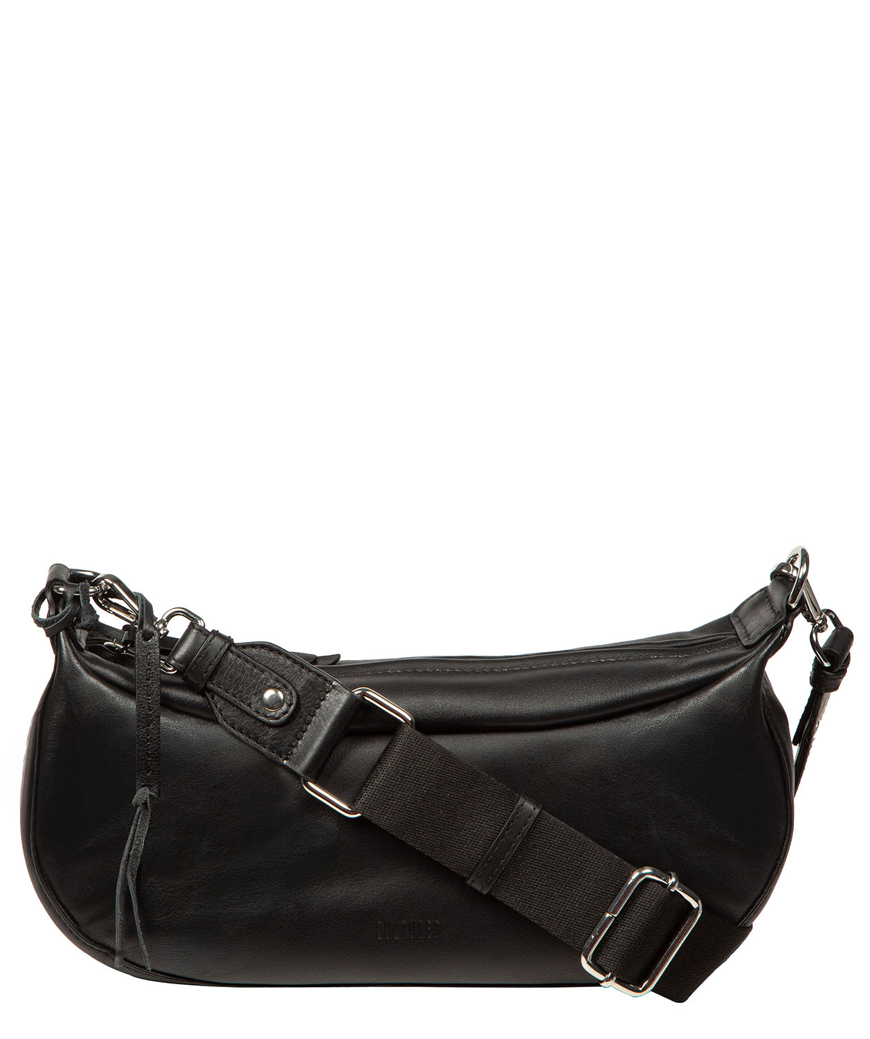 Cultured London Nuala black leather crossbody bag front view