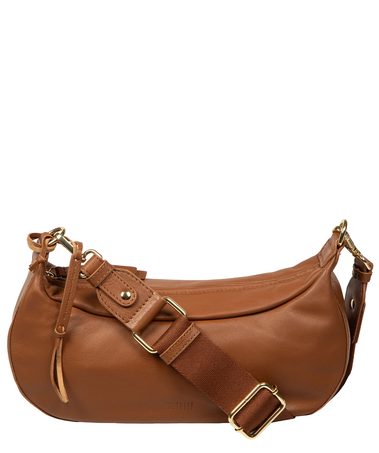 Cultured London Nuala tan leather crossbody bag front view