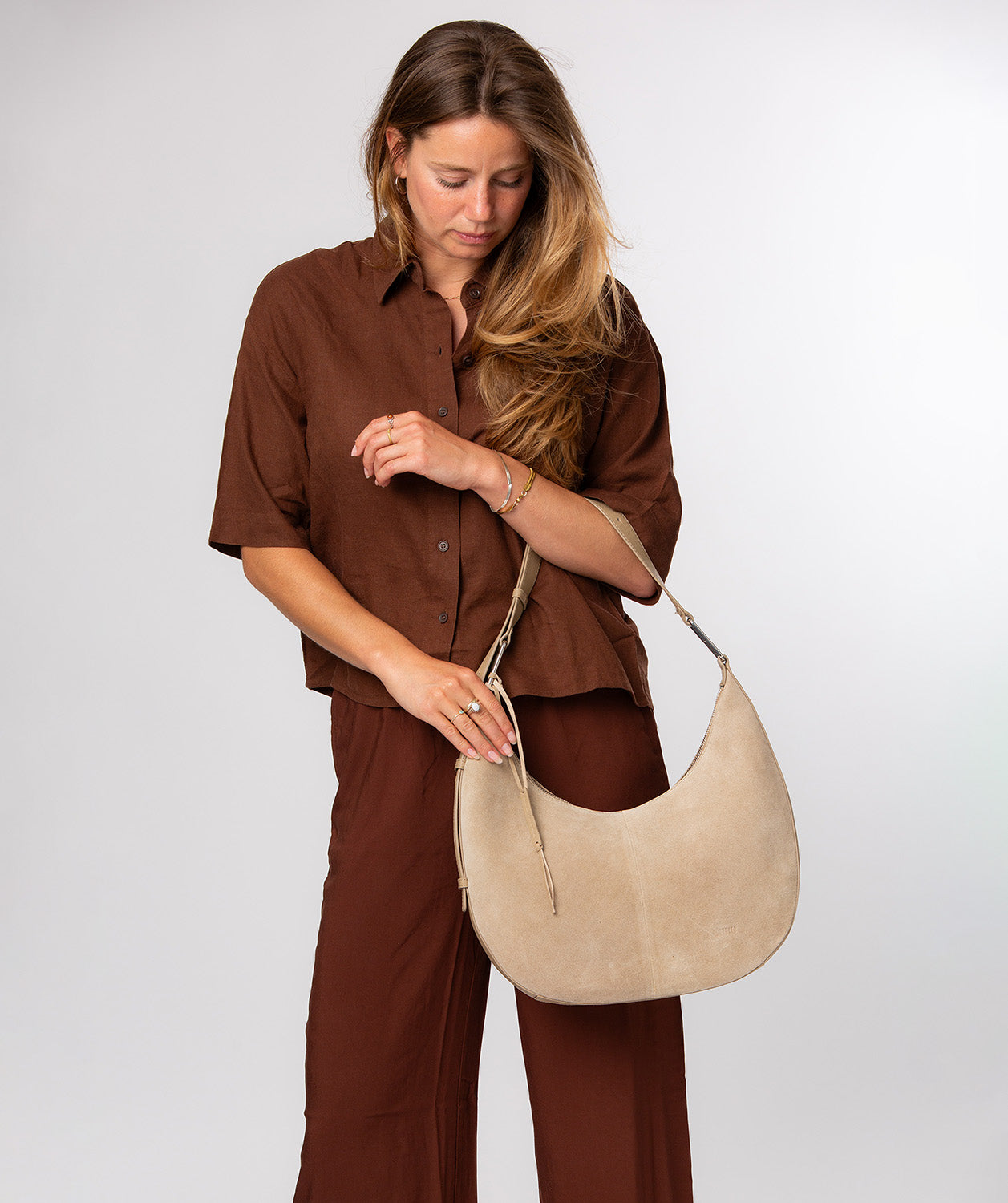 Kacey bag crescent zip-over top and adjustable shoulder strap