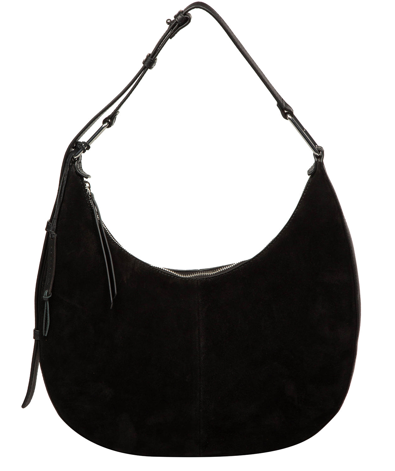 Cultured London Kacey black suede shoulder bag front view