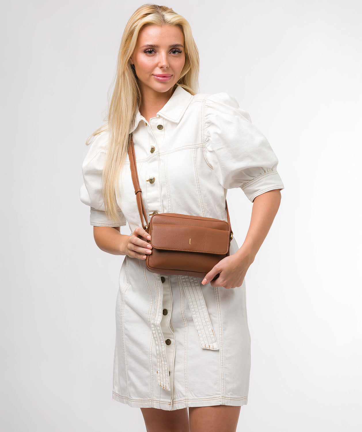 Cultured London Soho Collection Bags: 'Jodie' Tan Leather Cross Body Bag