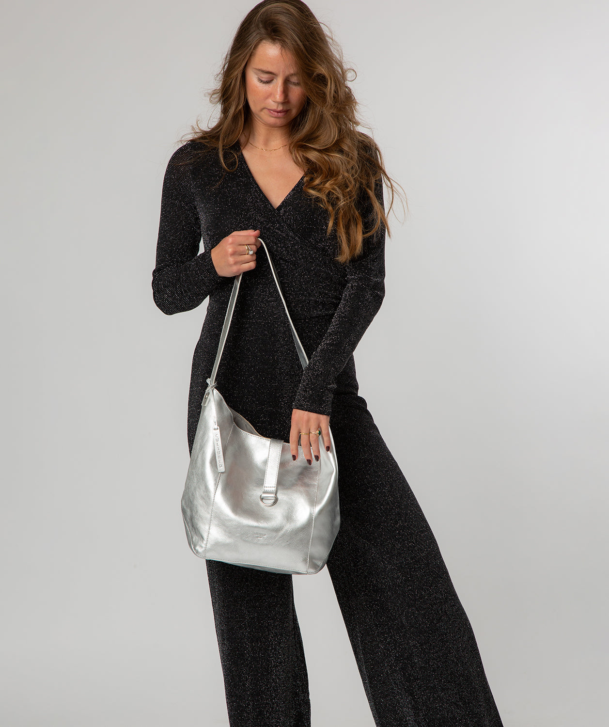 'Leilani' Metallic Silver Leather Shoulder Bag