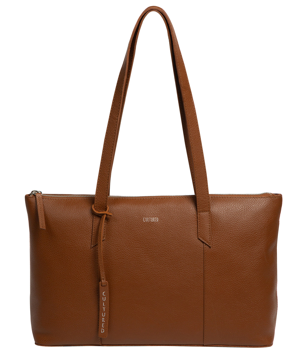 Cultured London Marlowe tan leather tote bag front view