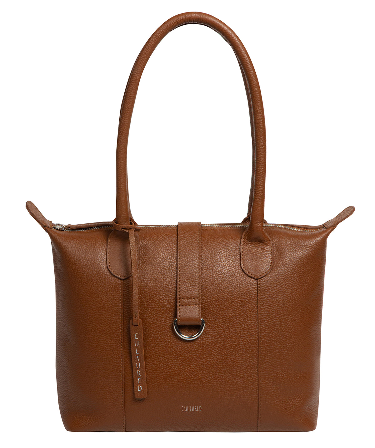 Cultured London Uma tan leather tote bag front view