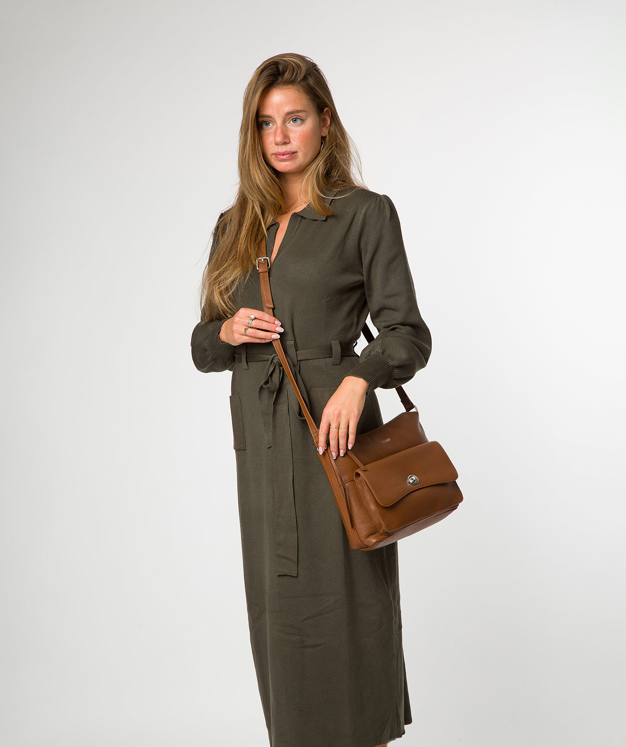 'Sylvie' Rich Tan Leather Shoulder Bag