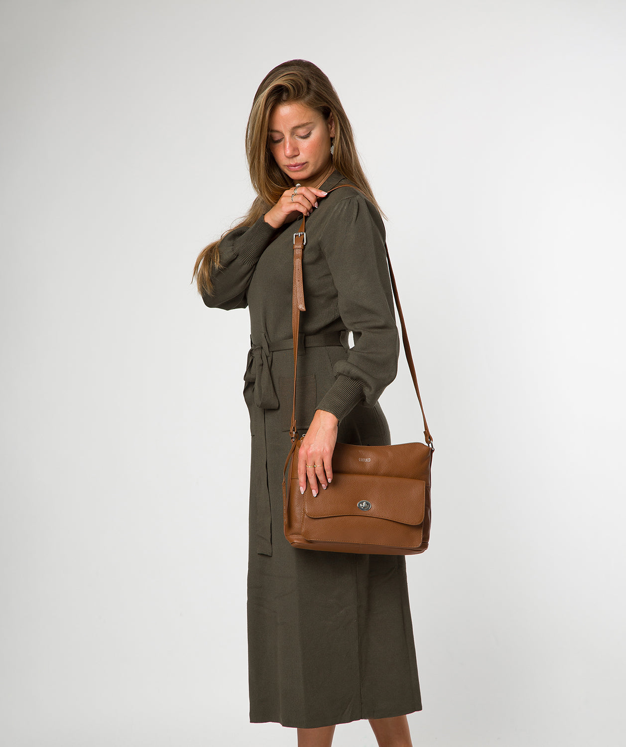 'Sylvie' Rich Tan Leather Shoulder Bag