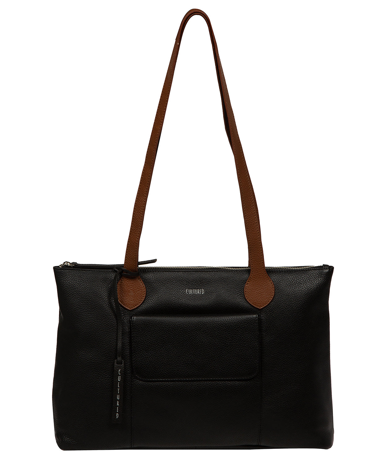 'Solange' Black & Rich Tan Leather Tote Bag