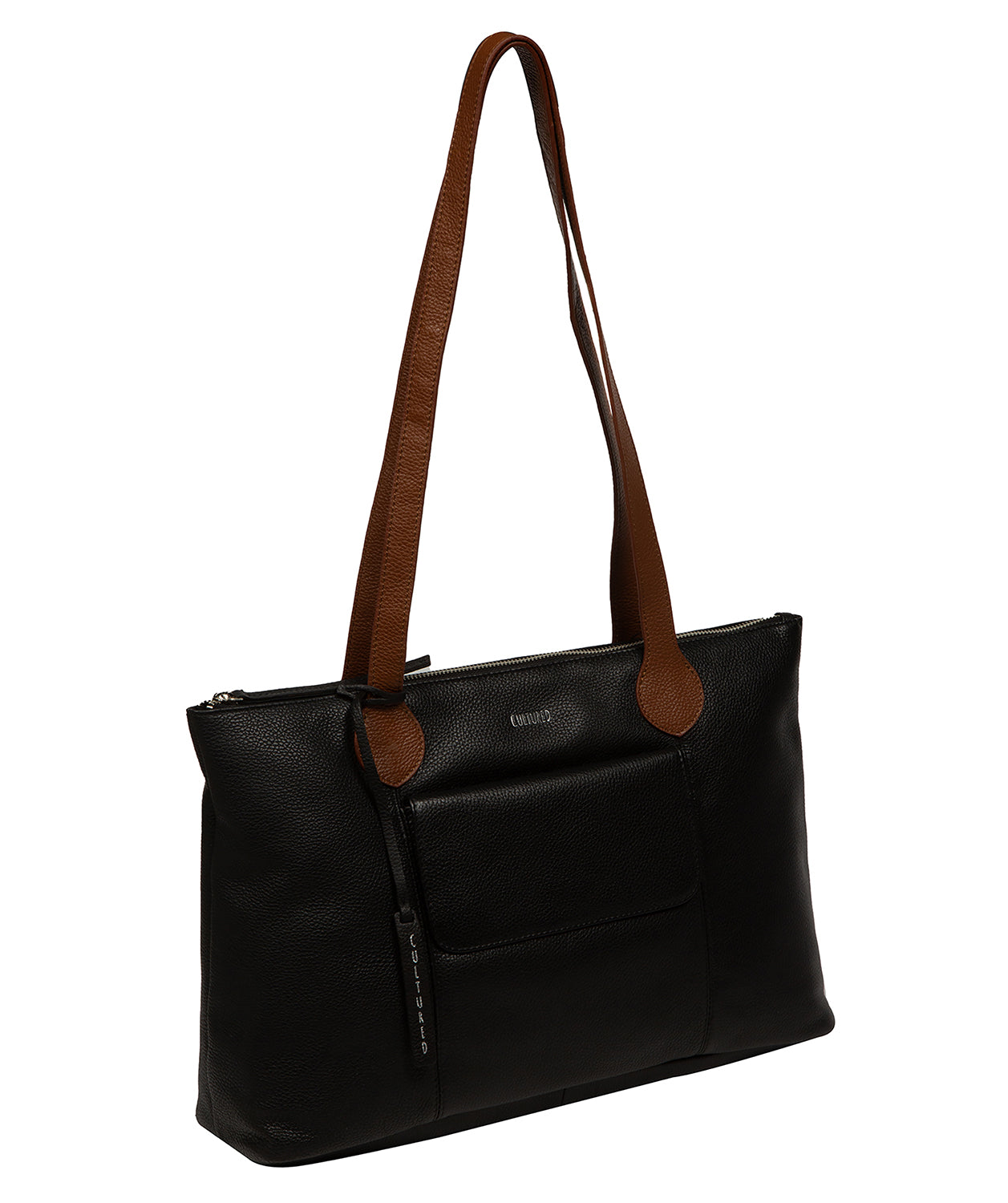 'Solange' Black & Rich Tan Leather Tote Bag