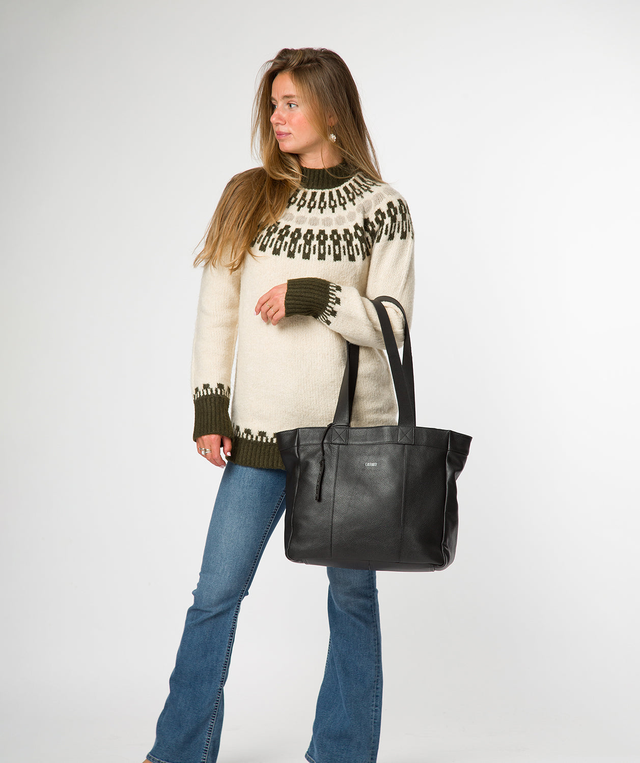 'Gisella' Black Leather Tote Bag