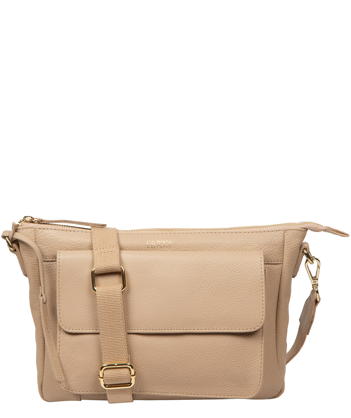 Cultured London Orly latte leather crossbody bag front view