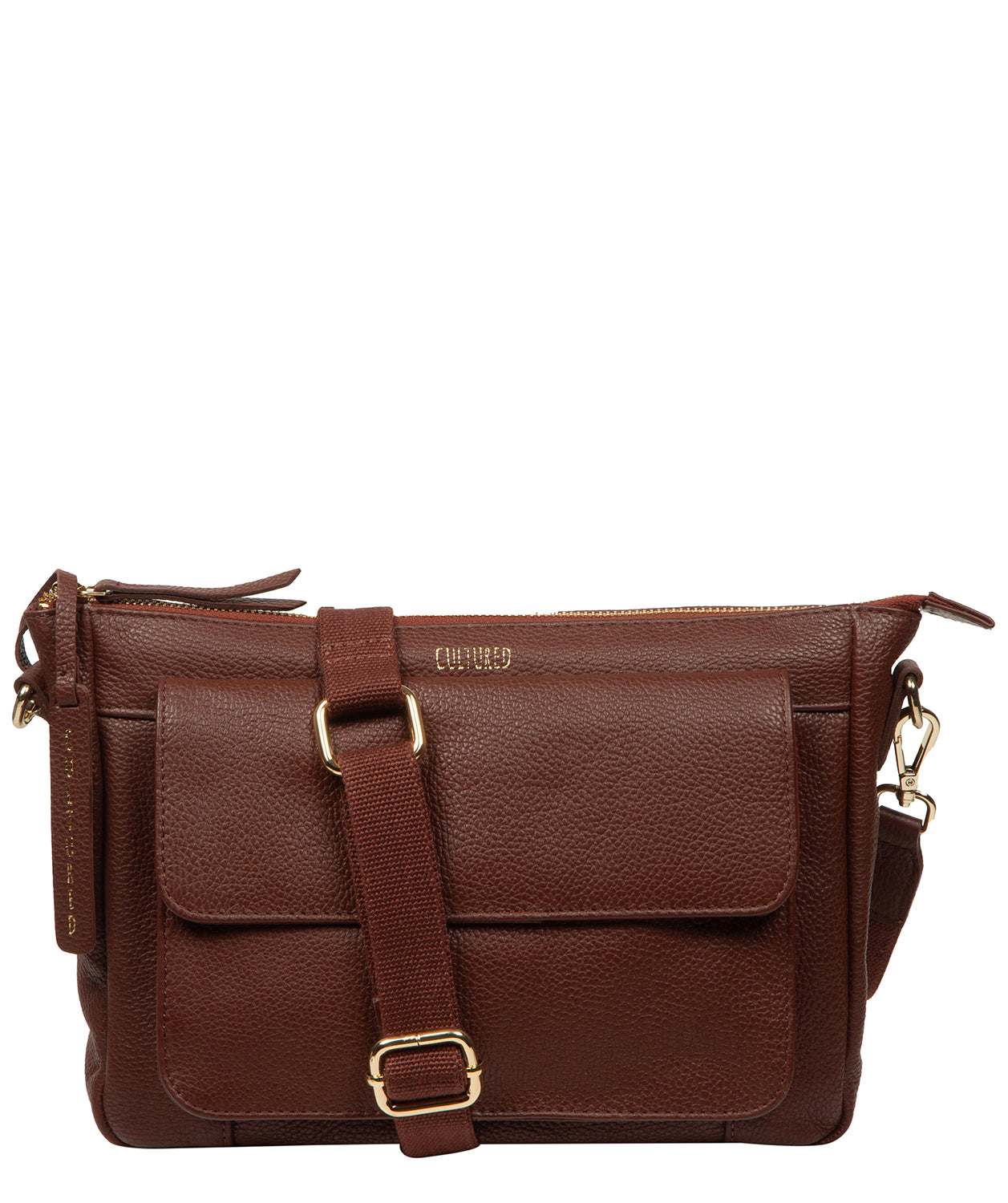 Cultured London Orly rich chestnut leather crossbody bag front view