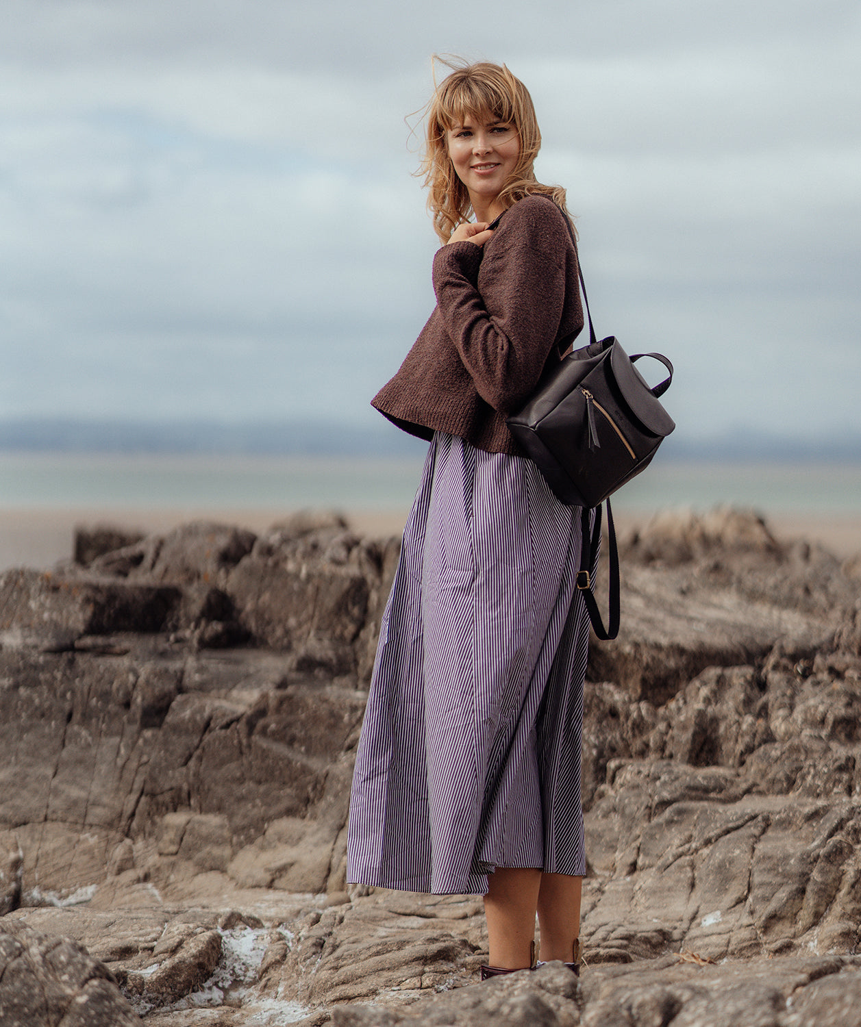 'Belle' Black Leather Backpack