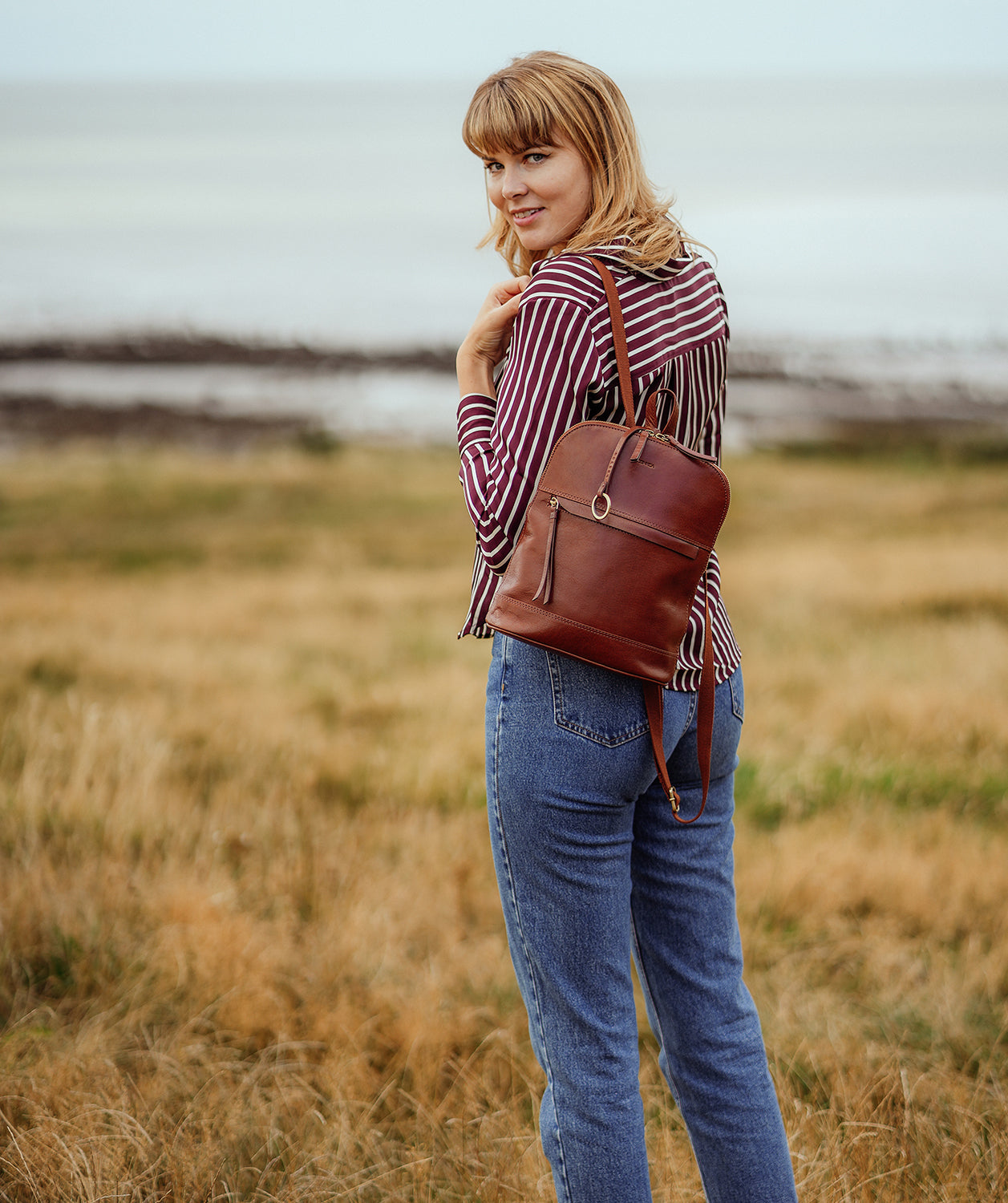 'Violetta' Conker Brown Leather Backpack