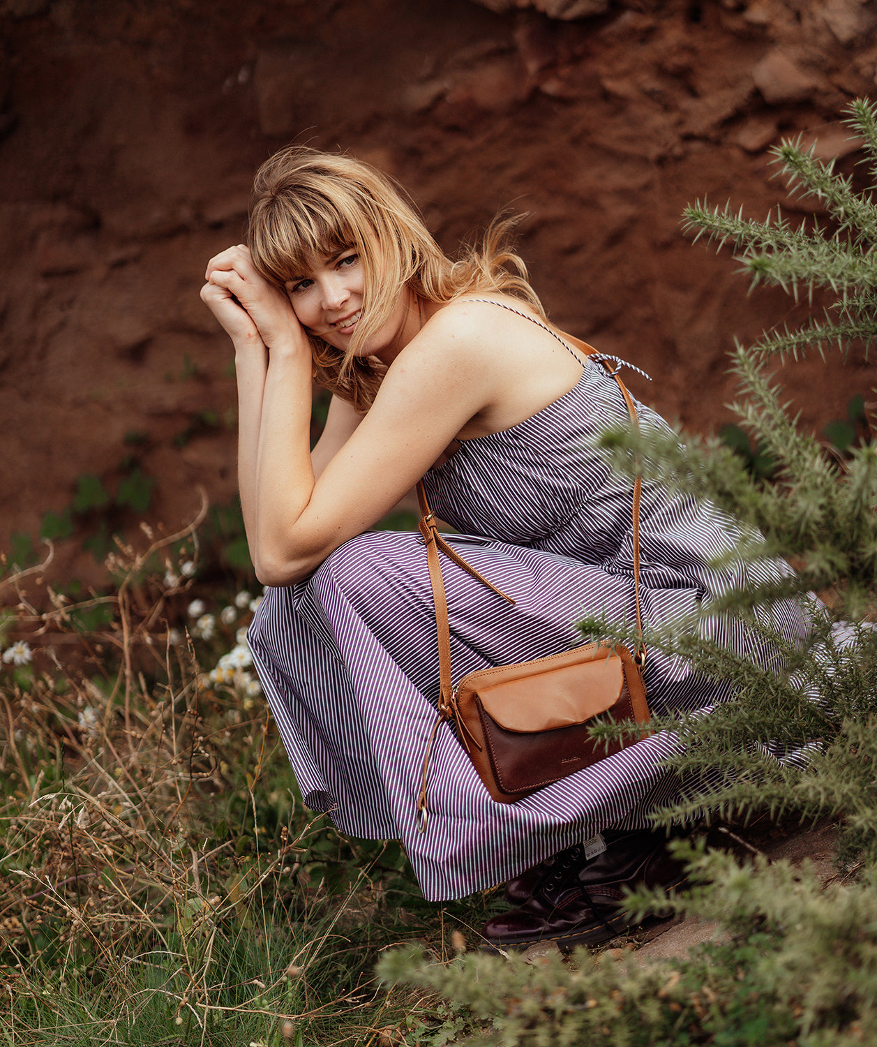 'Odalis' Conker Brown & Dark Tan Leather Cross Body Bag