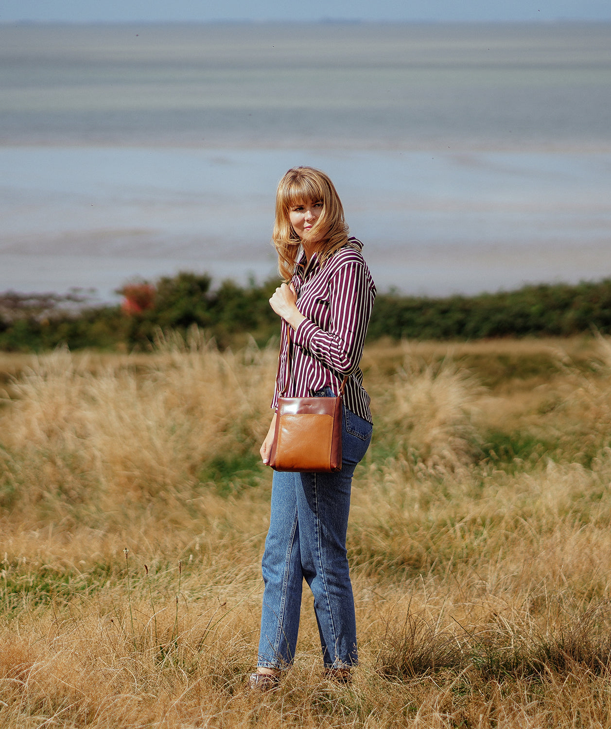 'Marissa' Conker Brown & Dark Tan Leather Cross Body Bag