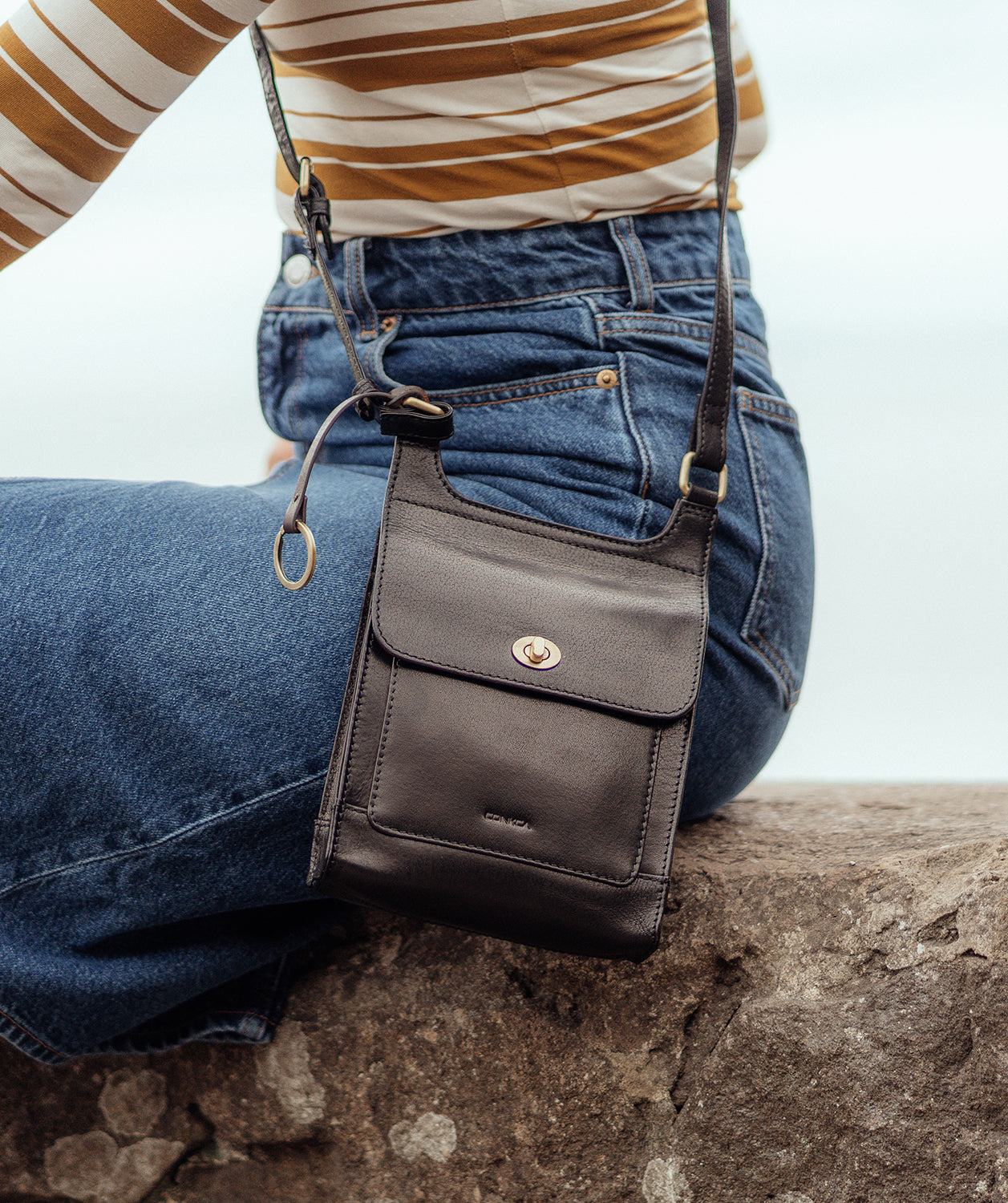 'Coraline' Black Leather Cross Body Bag