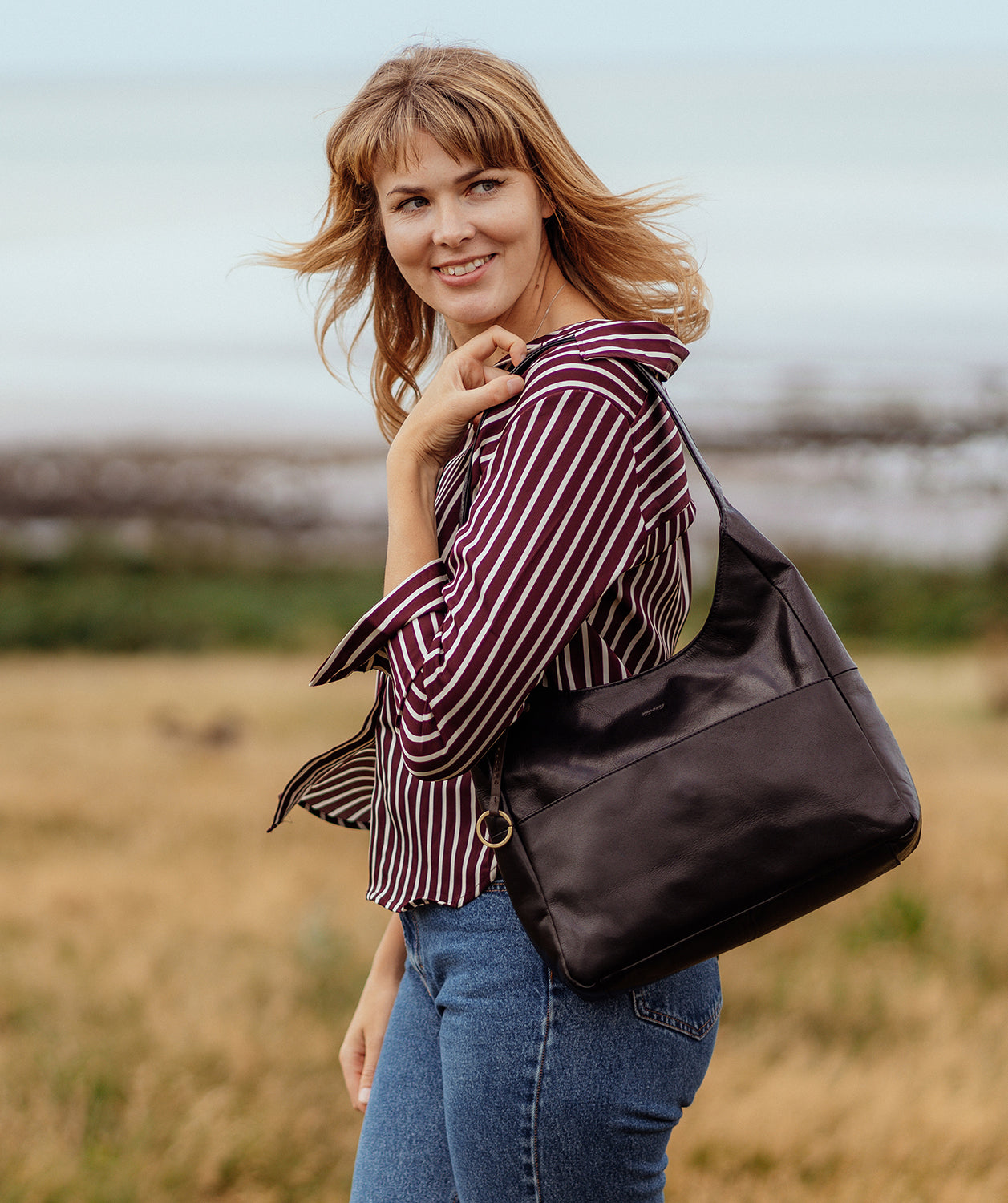 'Kyra' Black Leather Tote Bag