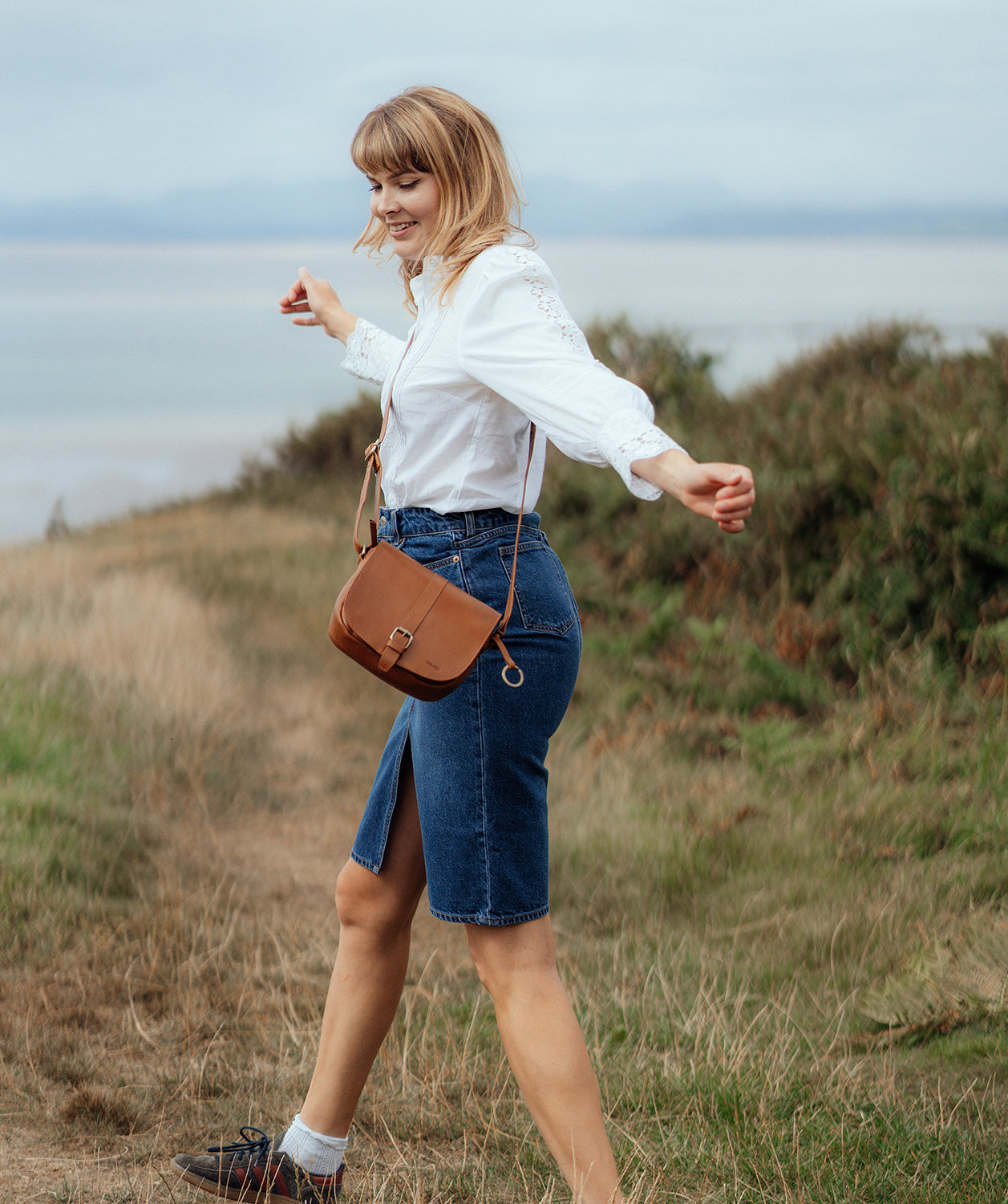 'Fern' Dark Tan Leather Cross Body Bag
