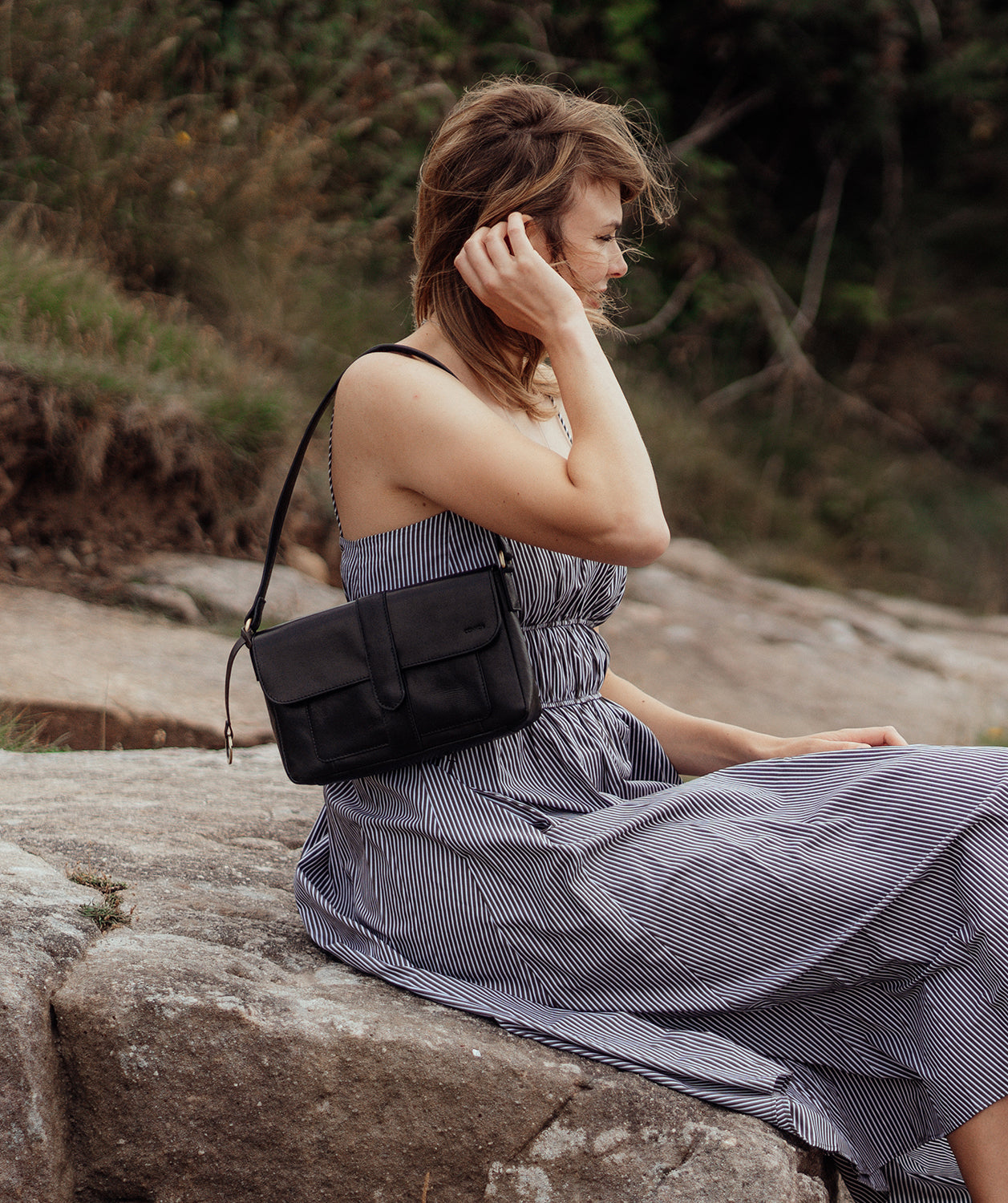 'Marianne' Black Leather Evening Bag