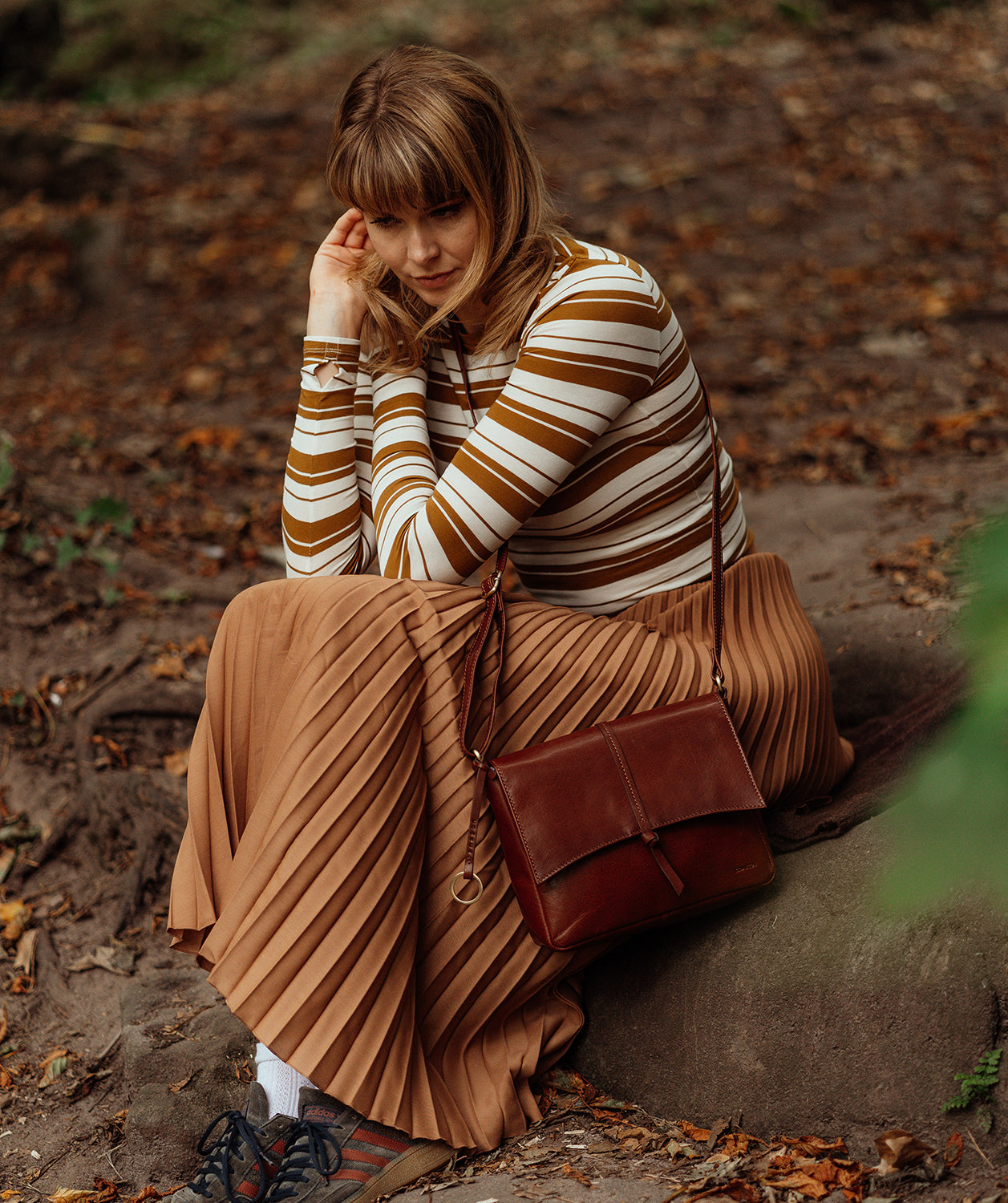 'Myla' Conker Brown Leather Cross Body Bag