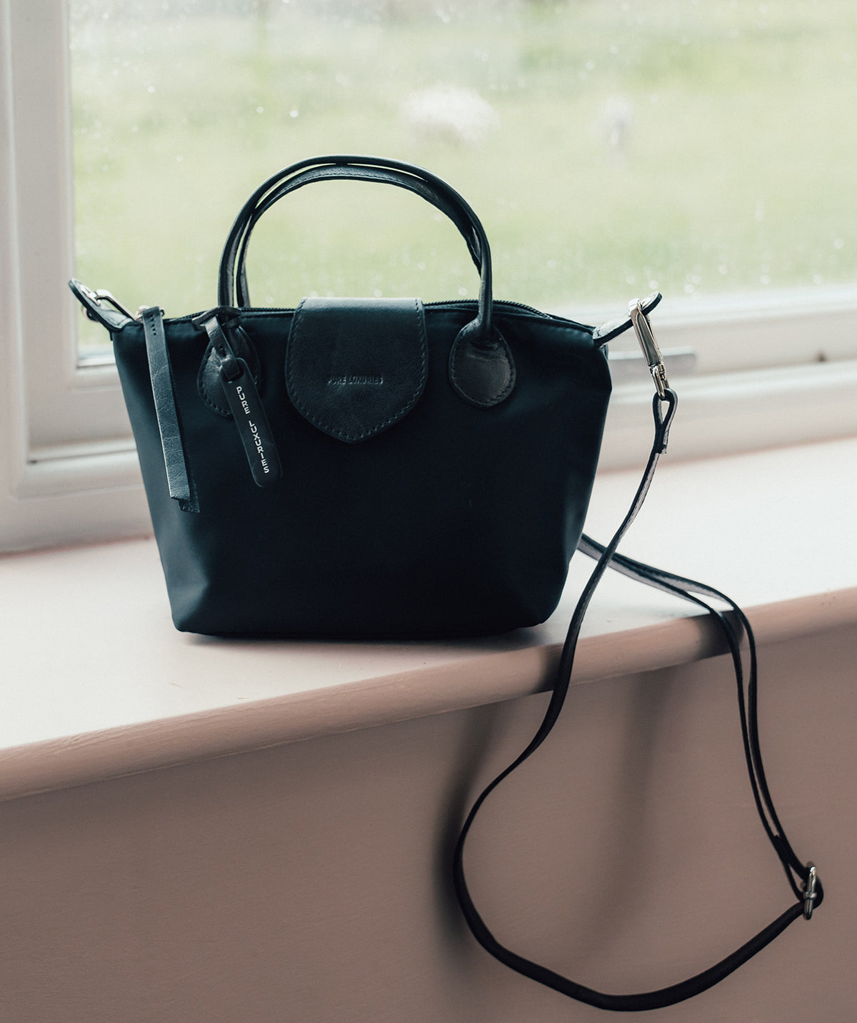 'Helene' Black Canvas & Leather Mini Handbag