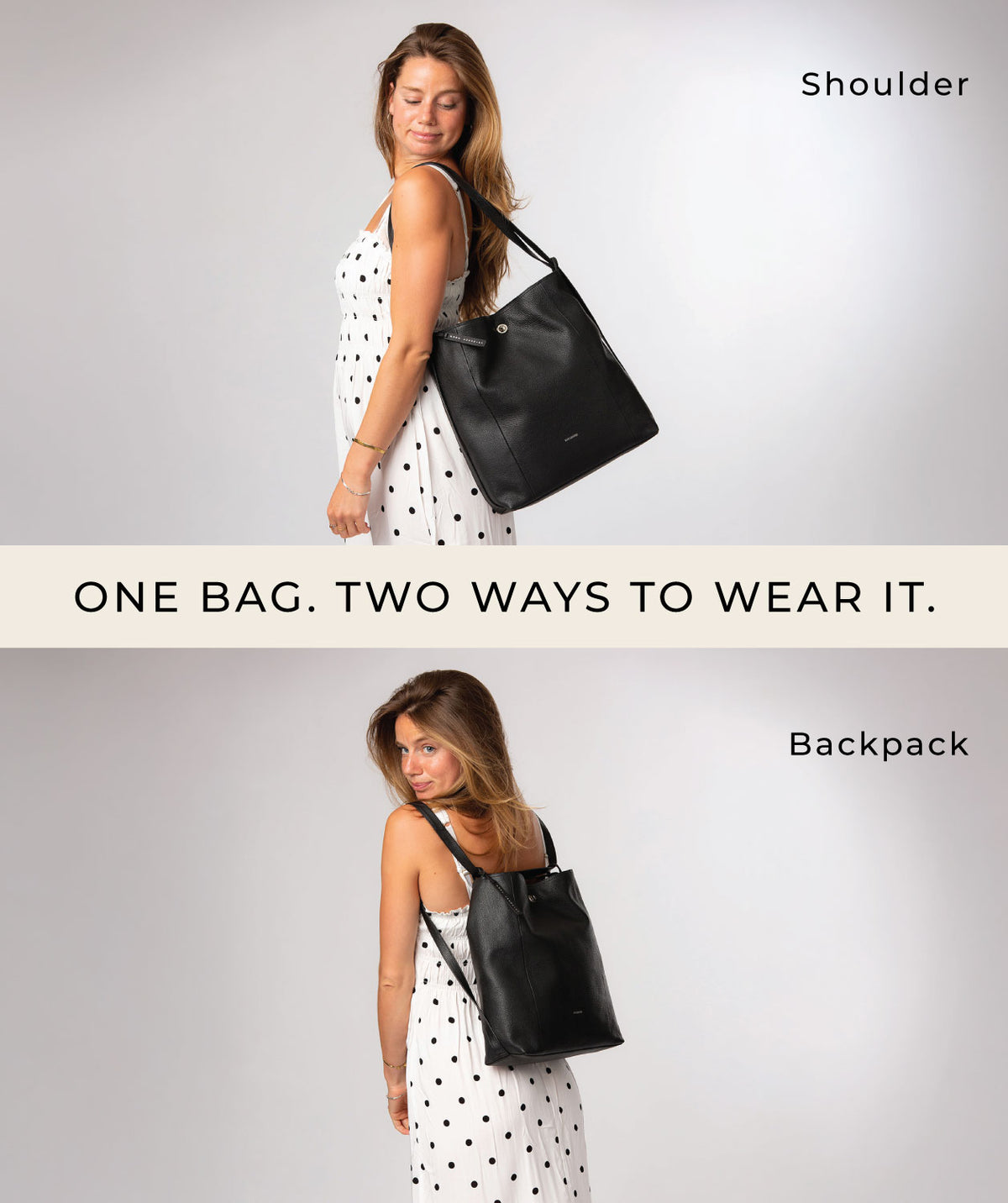 'Luxe' Black Leather Backpack & Shoulder Bag