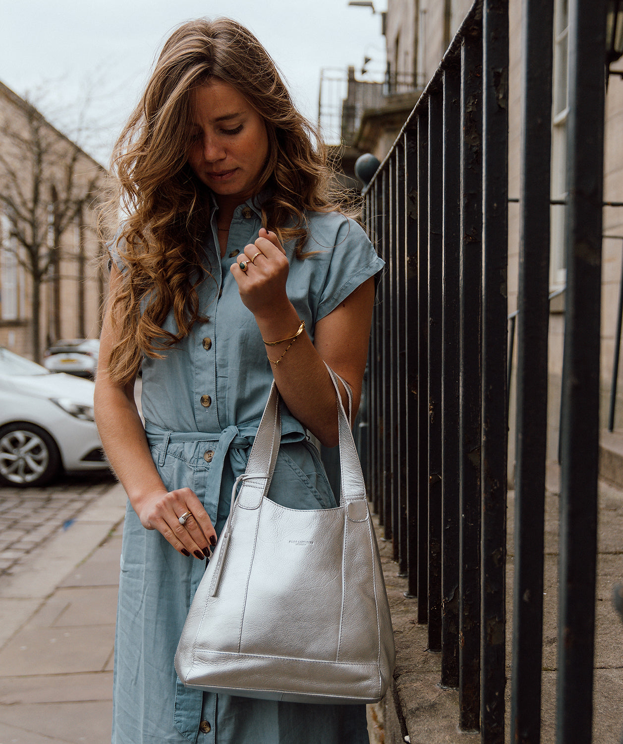 'Colette' Metallic Silver Leather Handbag