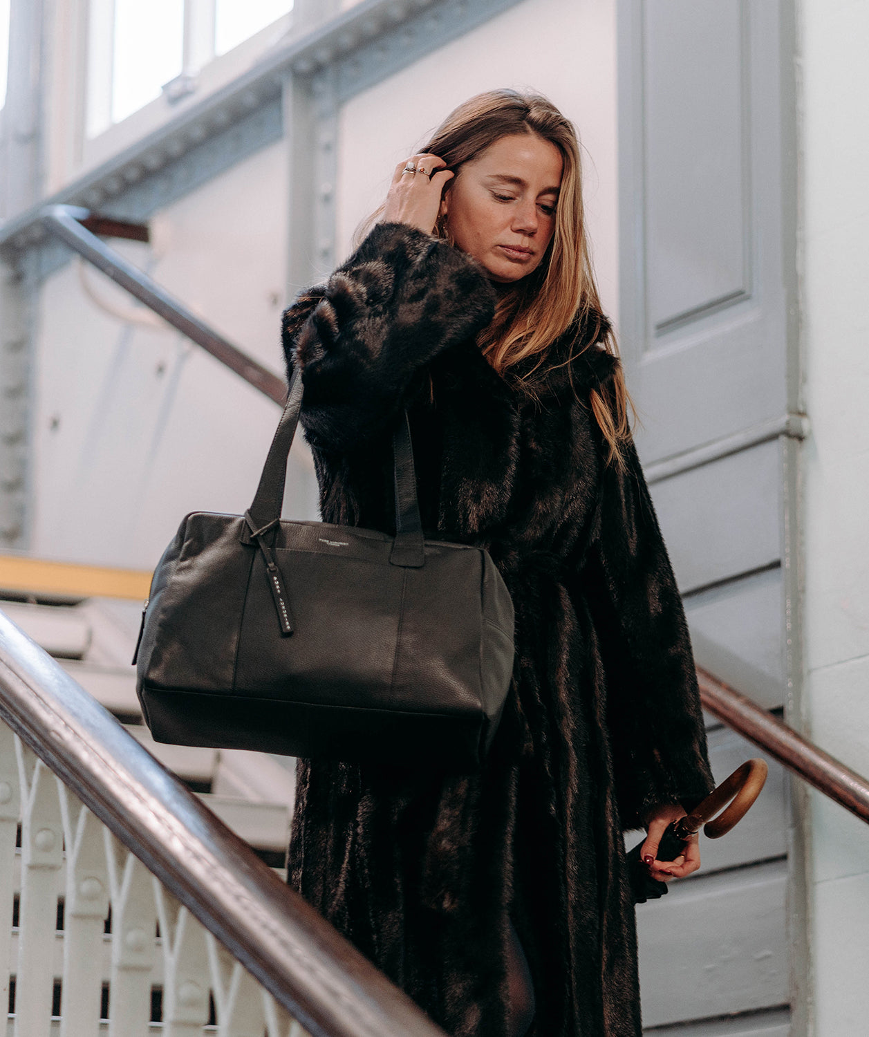 'Airgo' 'Free on Board' Black Leather Cabin Bag