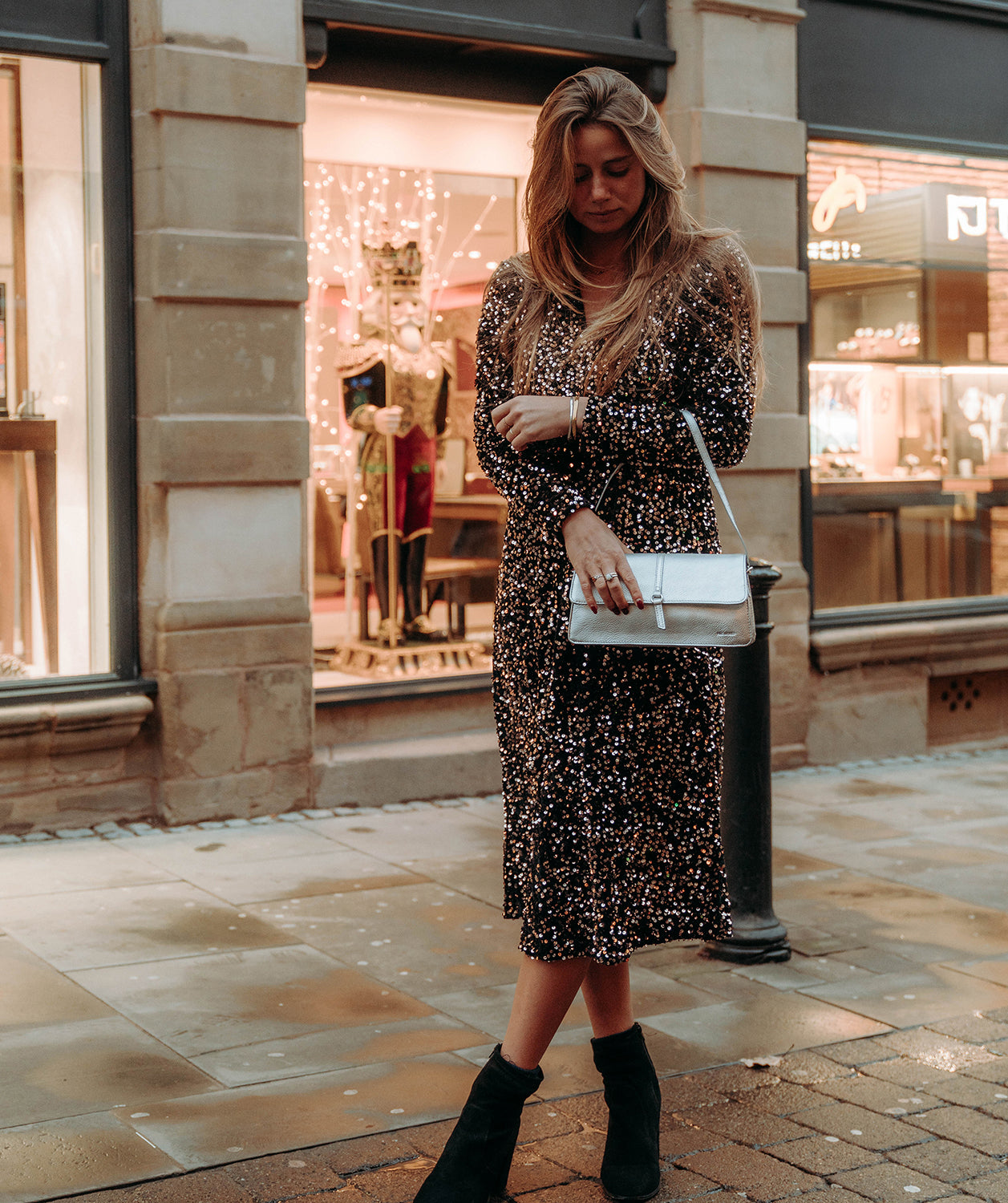 'Sabina' Metallic Silver Leather Grab Bag